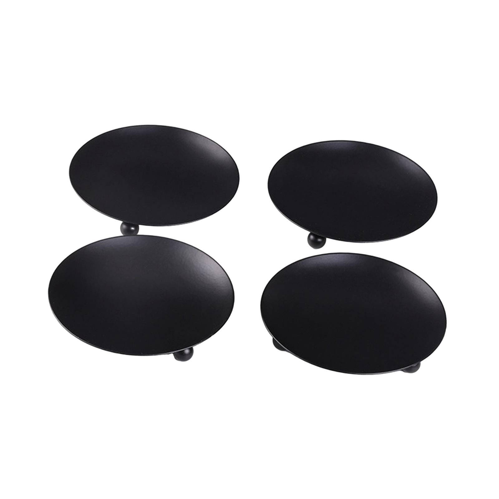Metal Plate Candle Holder Tea Light Stand for Dinner Party Dinner Table Home Black 4pcs