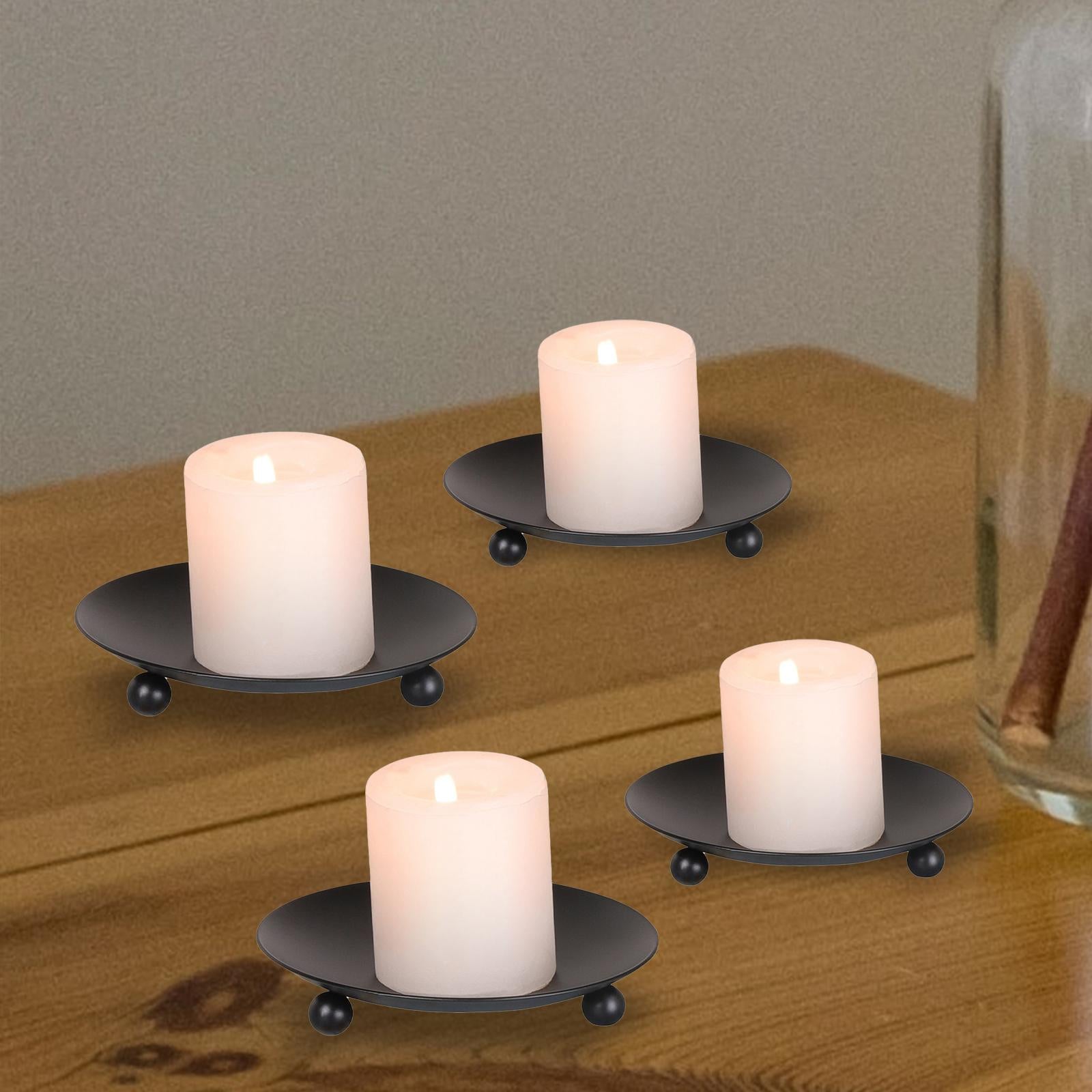 Metal Plate Candle Holder Tea Light Stand for Dinner Party Dinner Table Home Black 4pcs