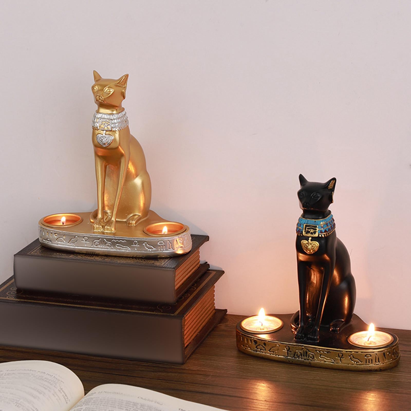 Cat Figurine Candleholder Candlestick for Fireplace Wedding Party Decoration Black