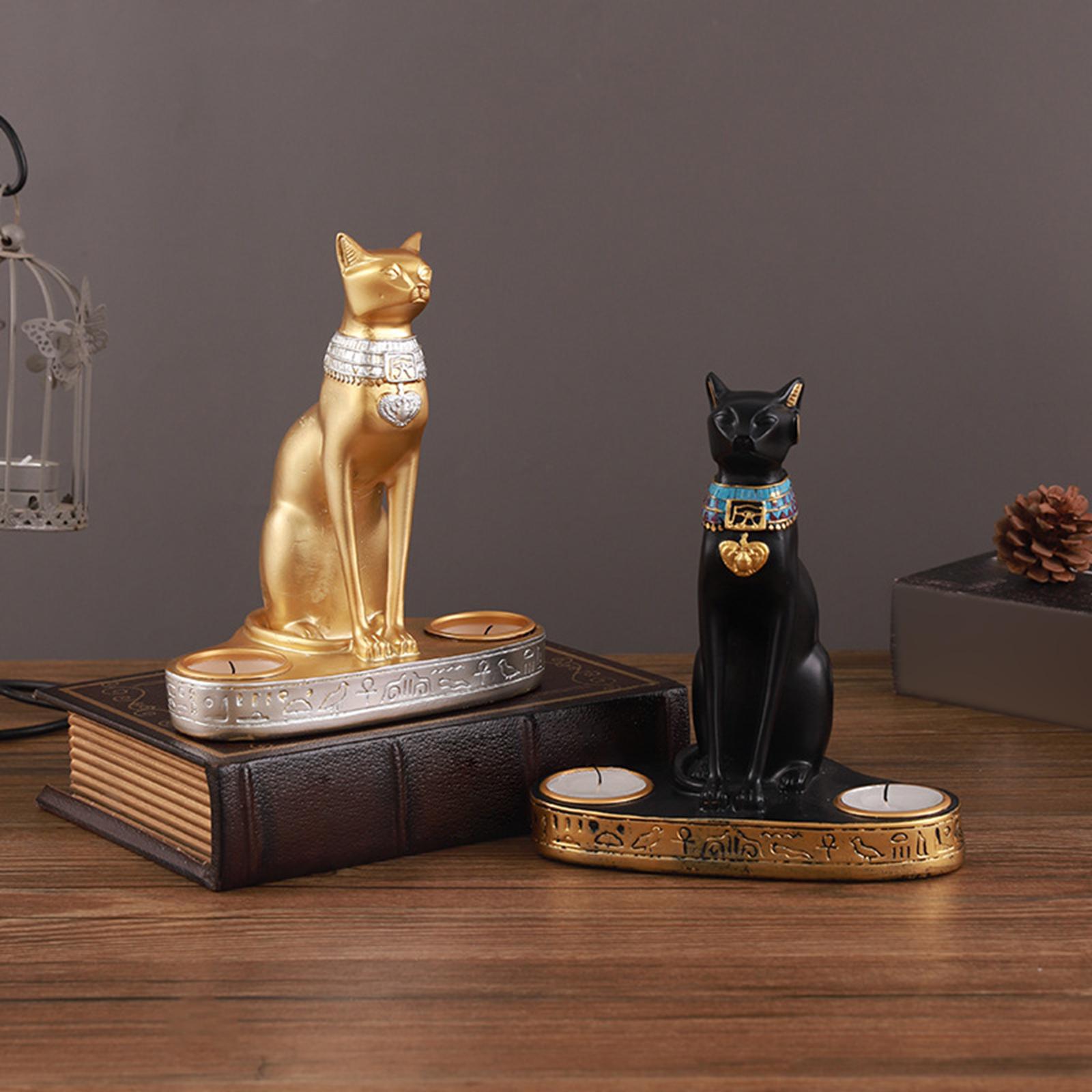 Cat Figurine Candleholder Candlestick for Fireplace Wedding Party Decoration Black