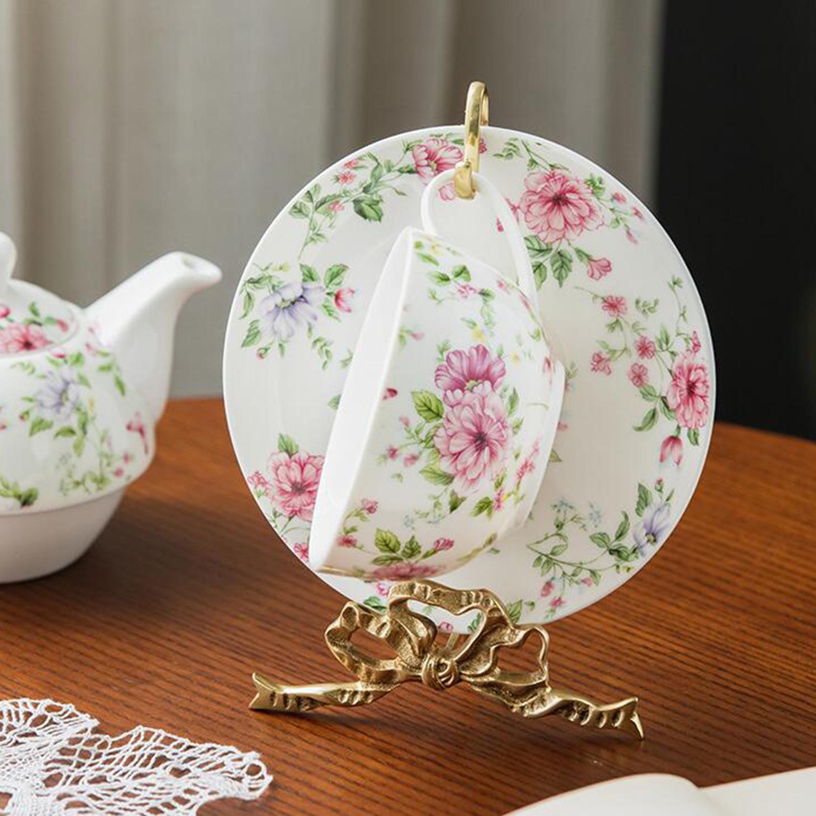 Coffee Mug Saucer Holder Brass Rack Organizer Elegant for Collectible Teacup Large