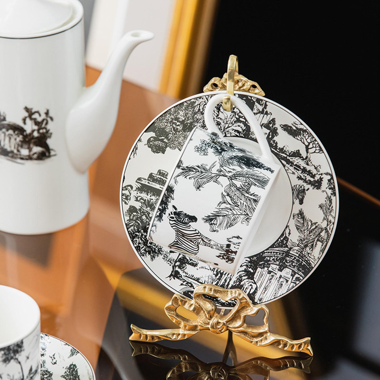 Coffee Mug Saucer Holder Brass Rack Organizer Elegant for Collectible Teacup Large