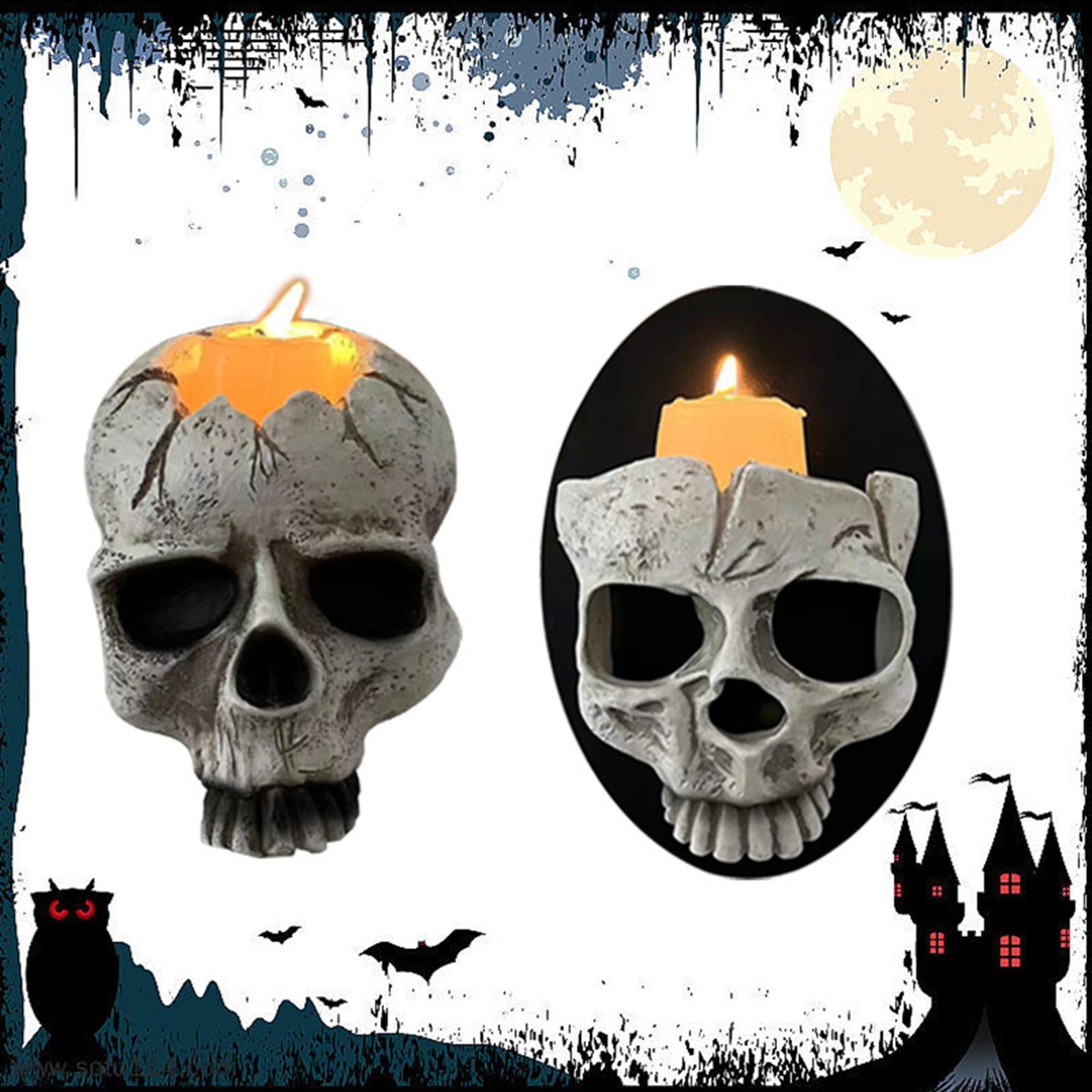 Halloween Skull Head Candle Holder Exquisite for Haunted House Holiday Party Full Face
