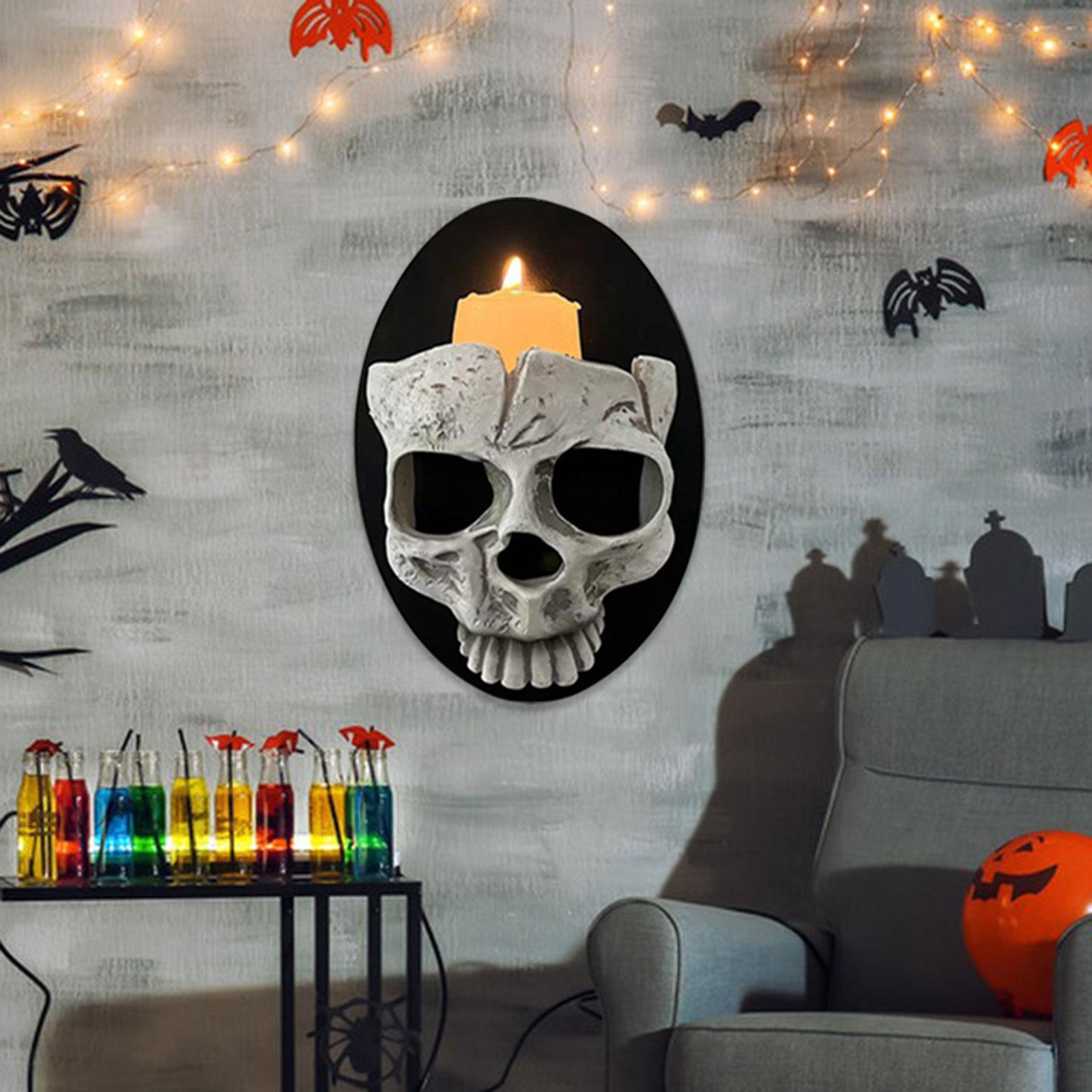 Halloween Skull Head Candle Holder Exquisite for Haunted House Holiday Party Half Face
