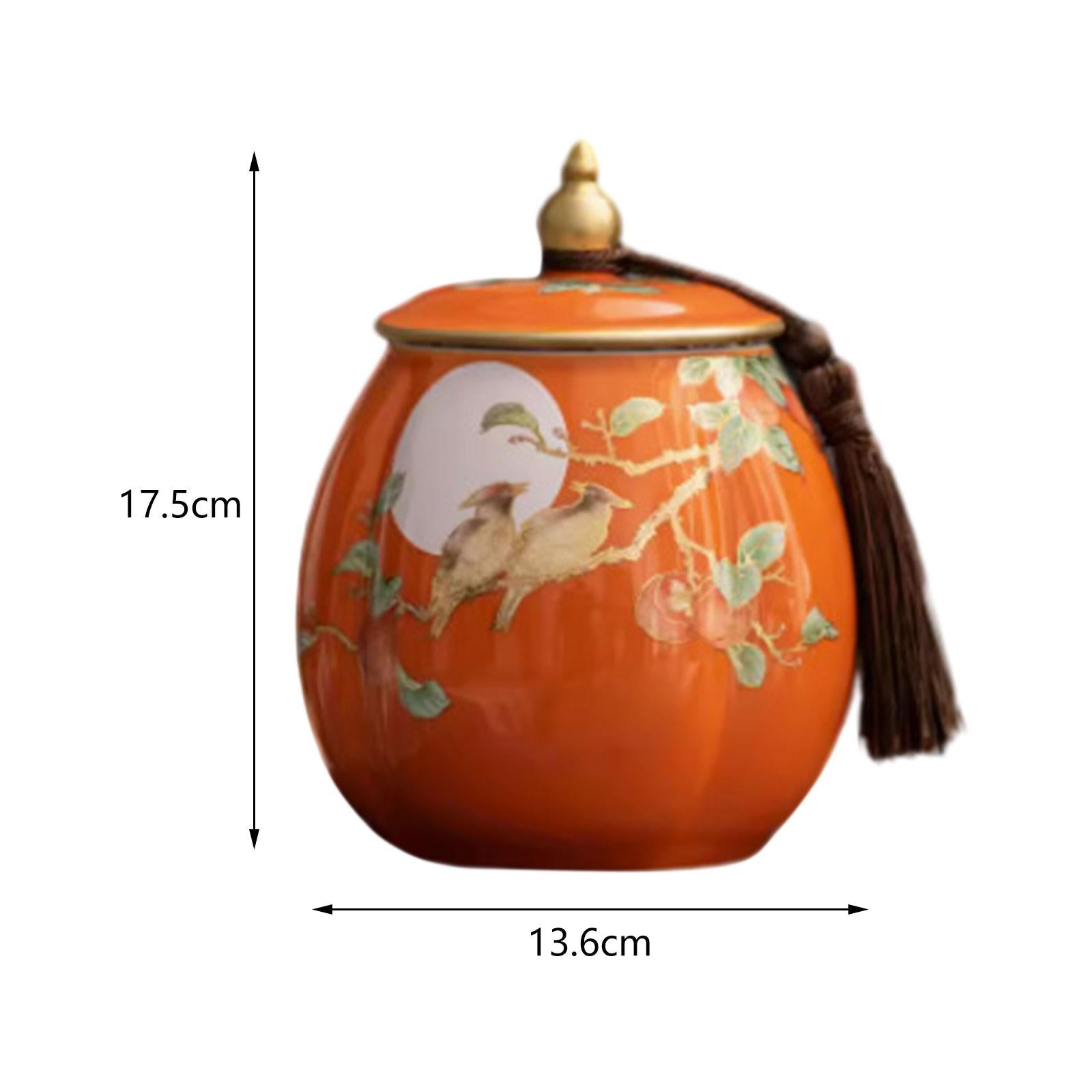 Tea Storage Container Chinese Porcelain Tea Jar for Sugar Coffee Decorations Orange
