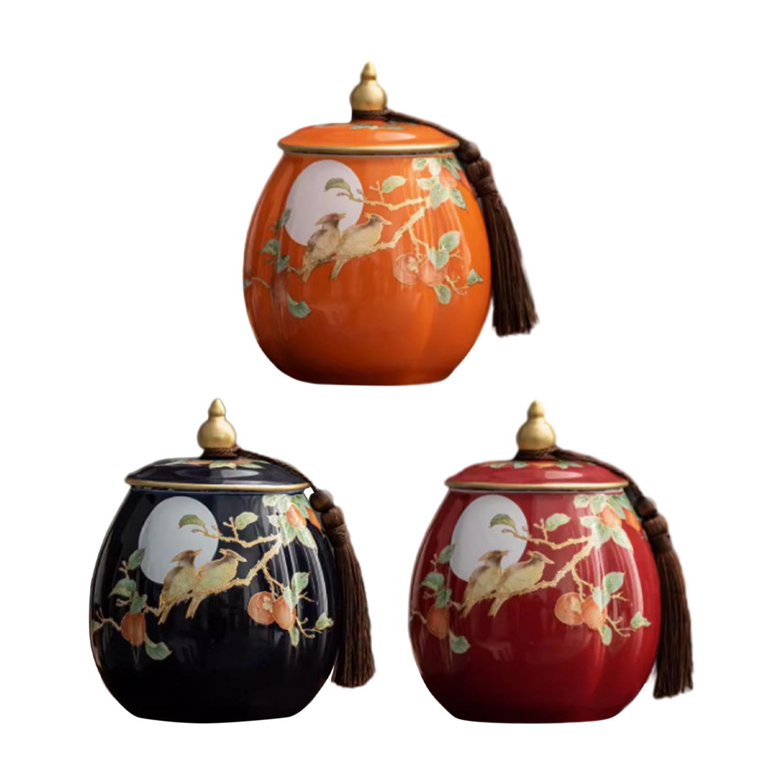 Tea Storage Container Chinese Porcelain Tea Jar for Sugar Coffee Decorations Orange