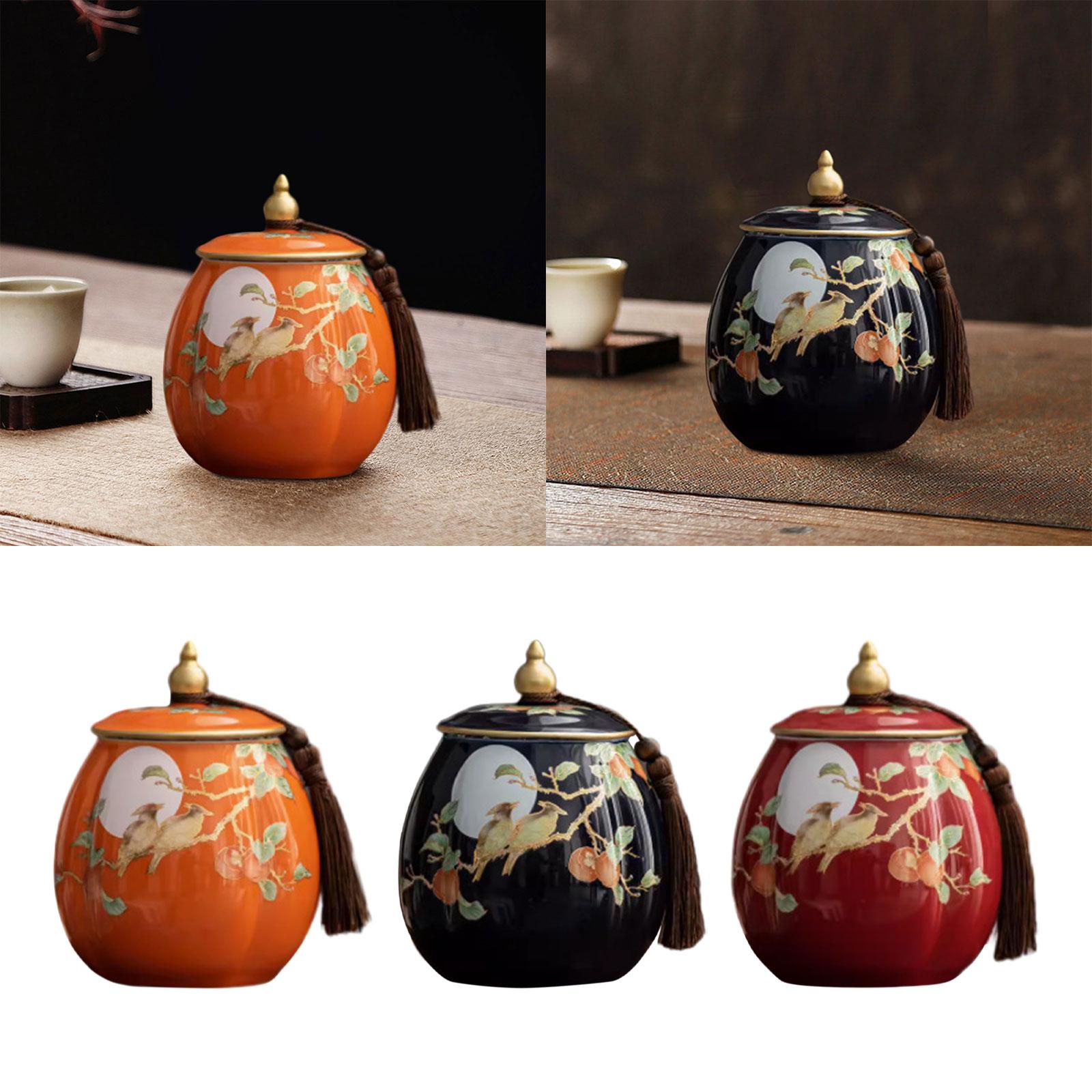 Tea Storage Container Chinese Porcelain Tea Jar for Sugar Coffee Decorations Orange