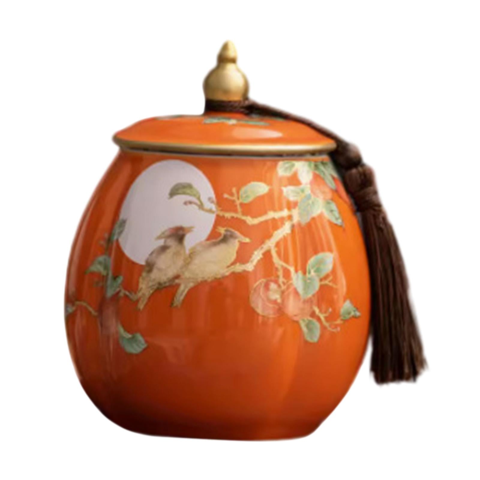 Tea Storage Container Chinese Porcelain Tea Jar for Sugar Coffee Decorations Orange