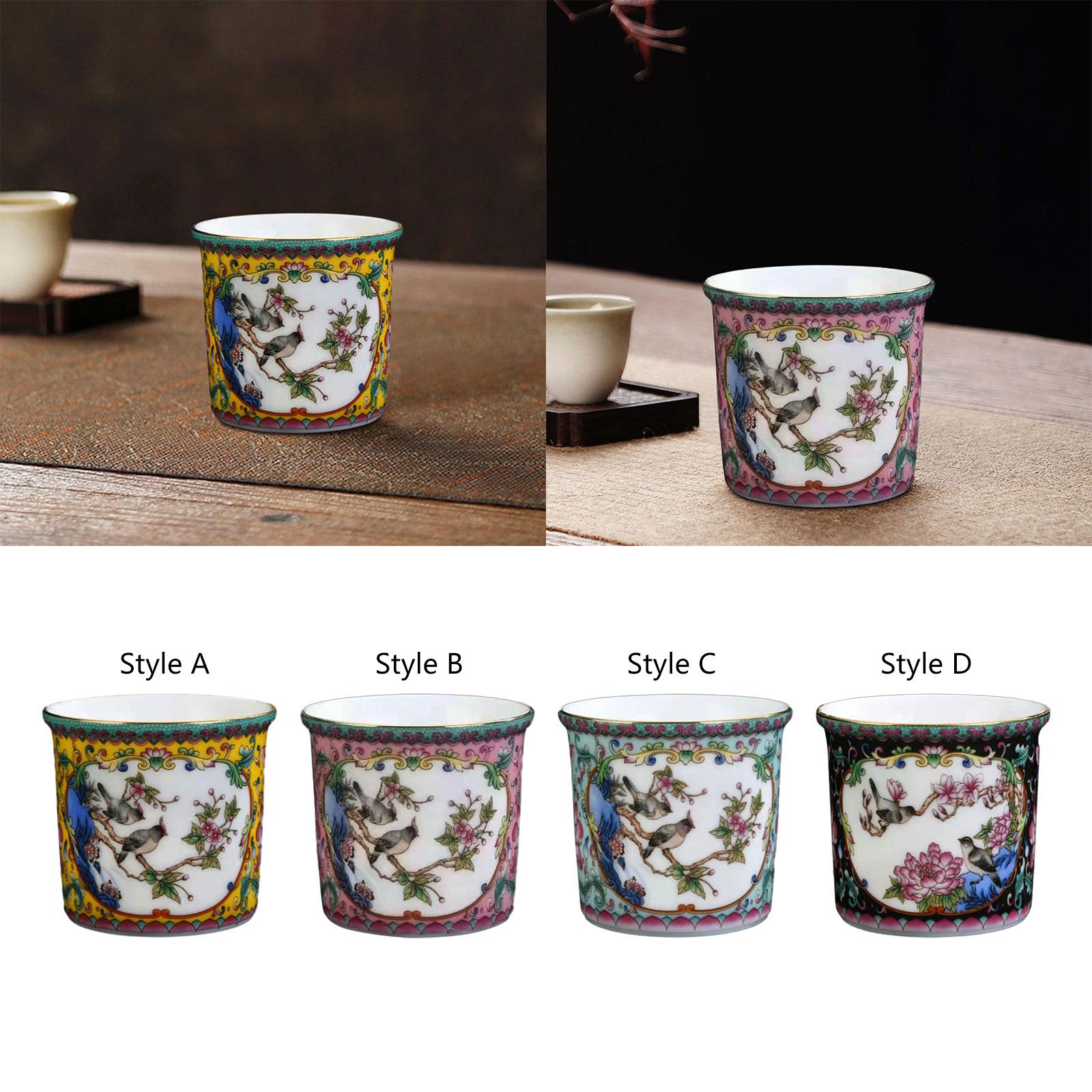Ceramic Coffee Mug Chinese Durable Vintage Porcelain Tea Cup for Office Home Style A