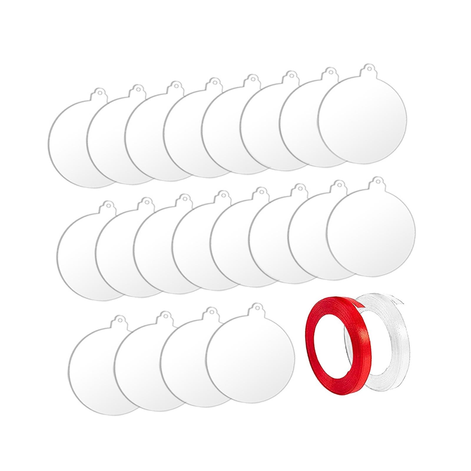 20 Pieces Acrylic Ornaments Circles with 2 Ribbons for DIY Keychain Engraving