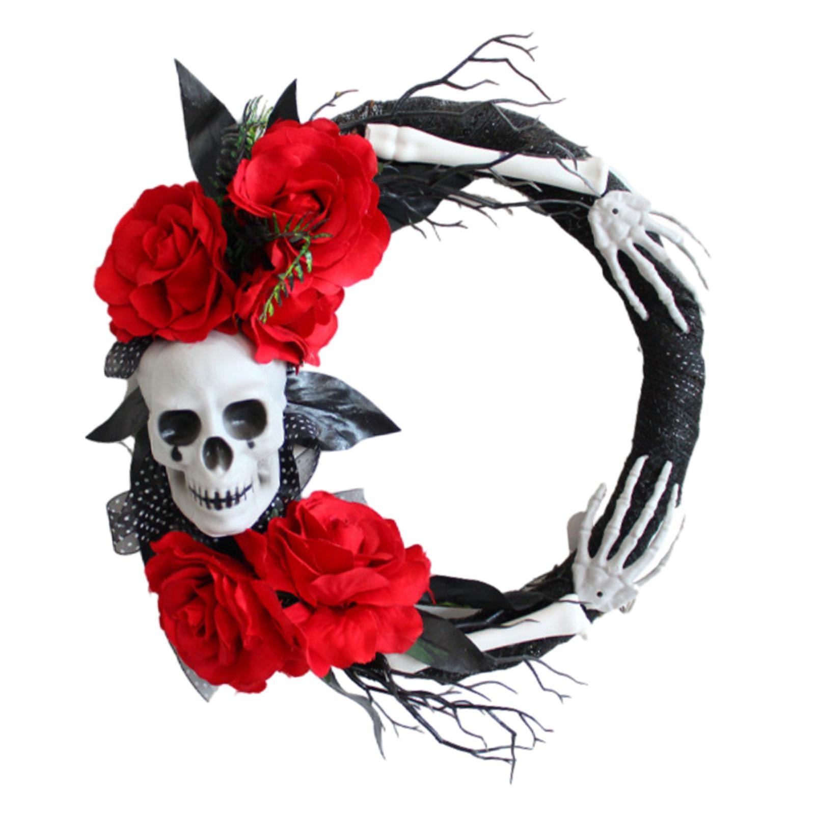 Halloween Skeleton Wreath Front Door Skull Wreath for Home Horror Party Yard