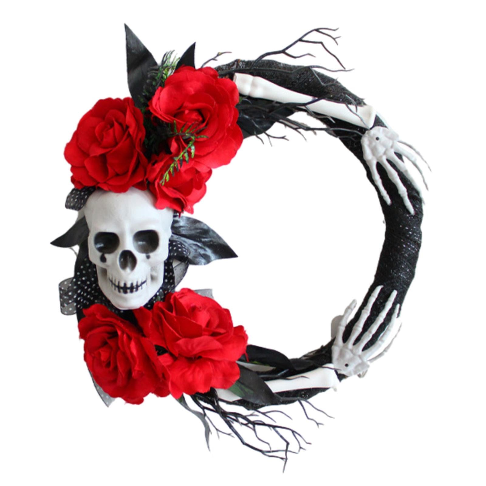 Halloween Skeleton Wreath Front Door Skull Wreath for Home Horror Party Yard