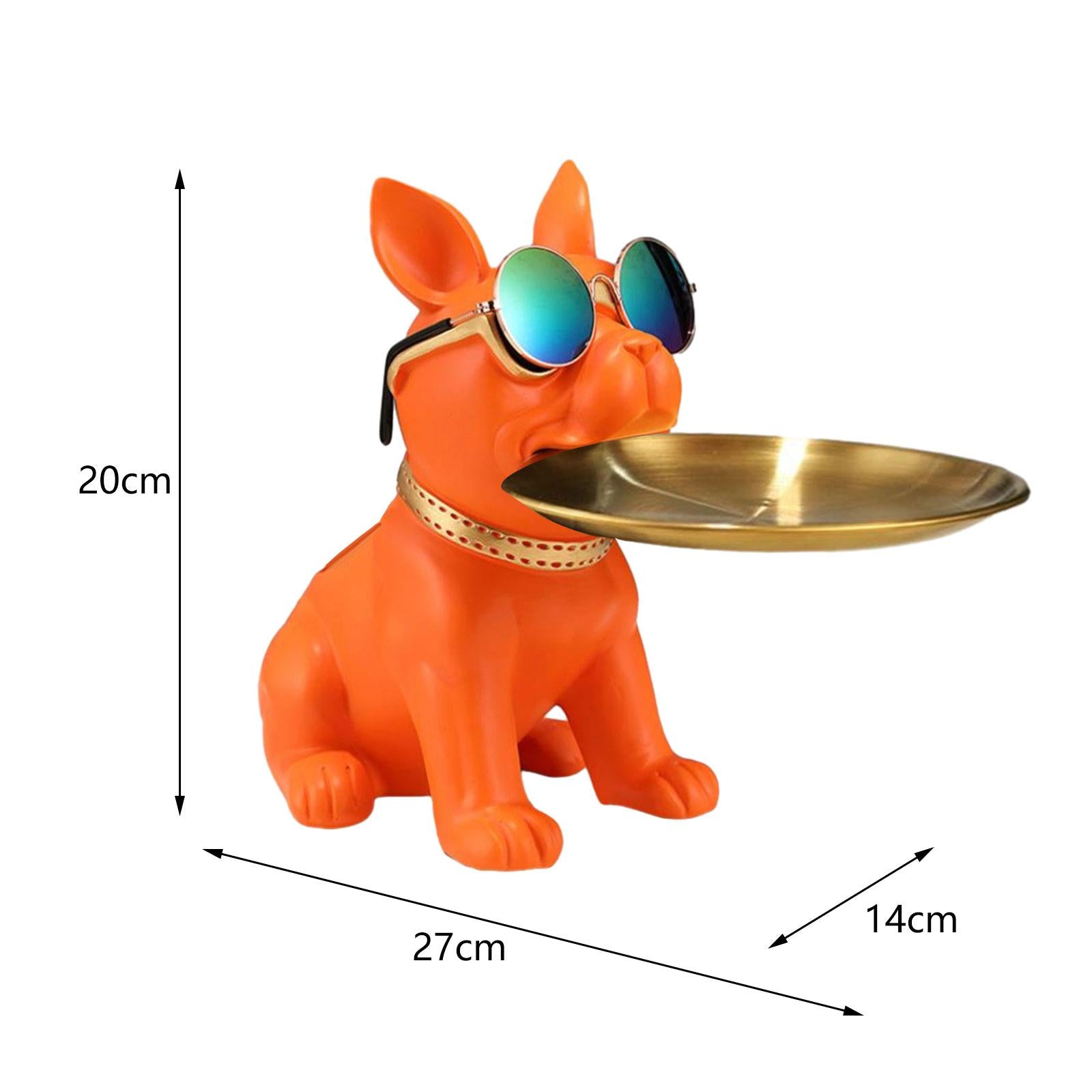 Bulldog Statue Cute Resin Desk Storage Tray for Office Living Room Bookshelf Orange