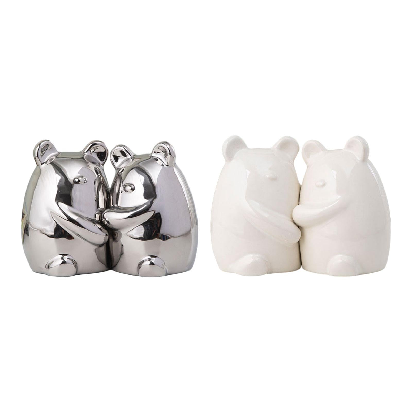 Set of 2 Ceramic Bears Book Ends Stands Bookends 4x3x5.5inch for Cafe Office Silvery