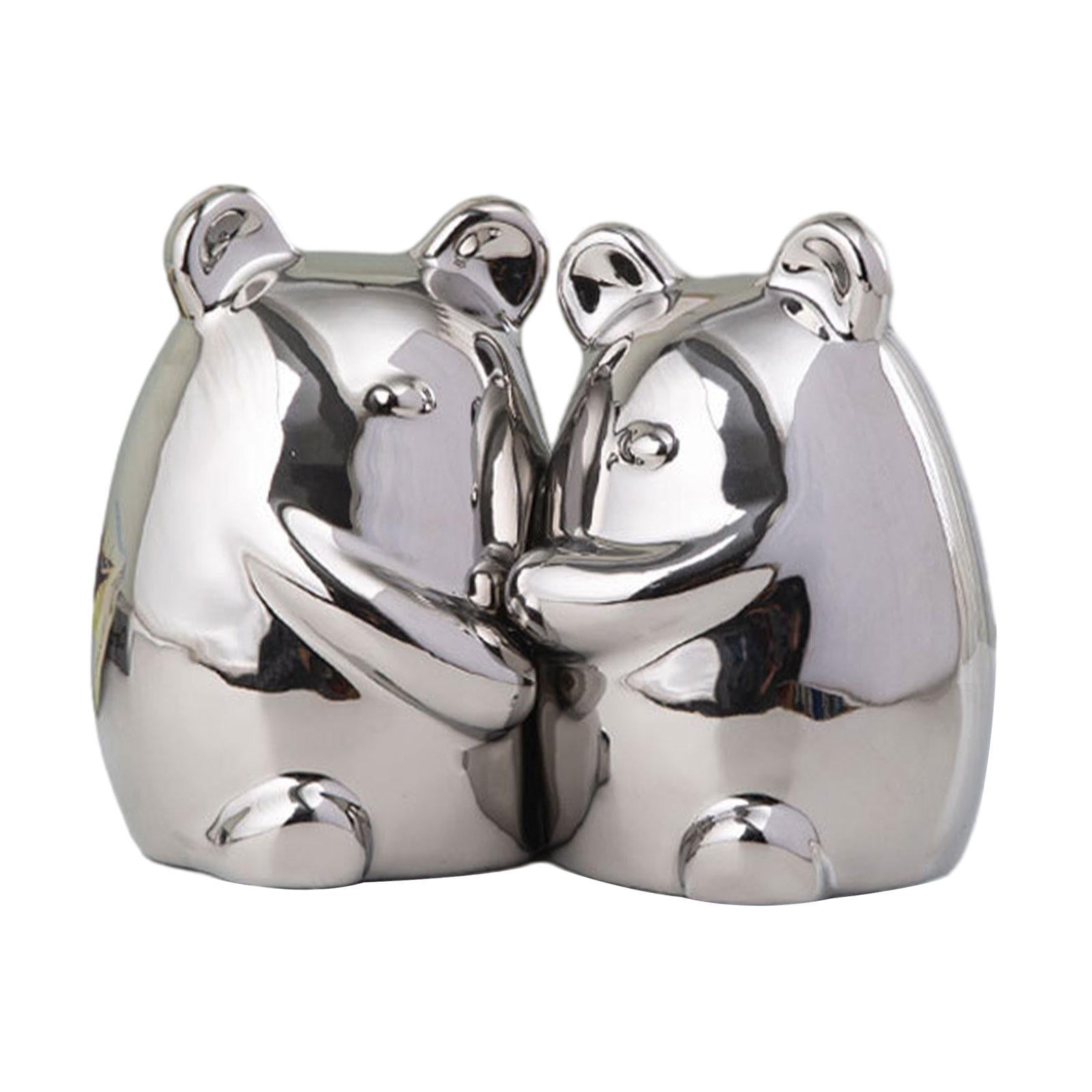 Set of 2 Ceramic Bears Book Ends Stands Bookends 4x3x5.5inch for Cafe Office Silvery