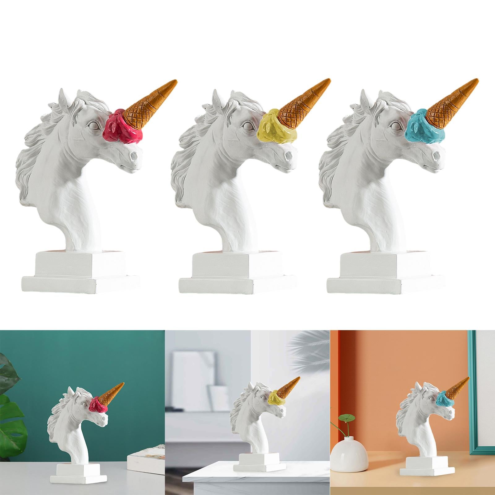 Horse Head Figurine Modern Resin Ornament for Bookshelf NightStand Farmhouse White and Red