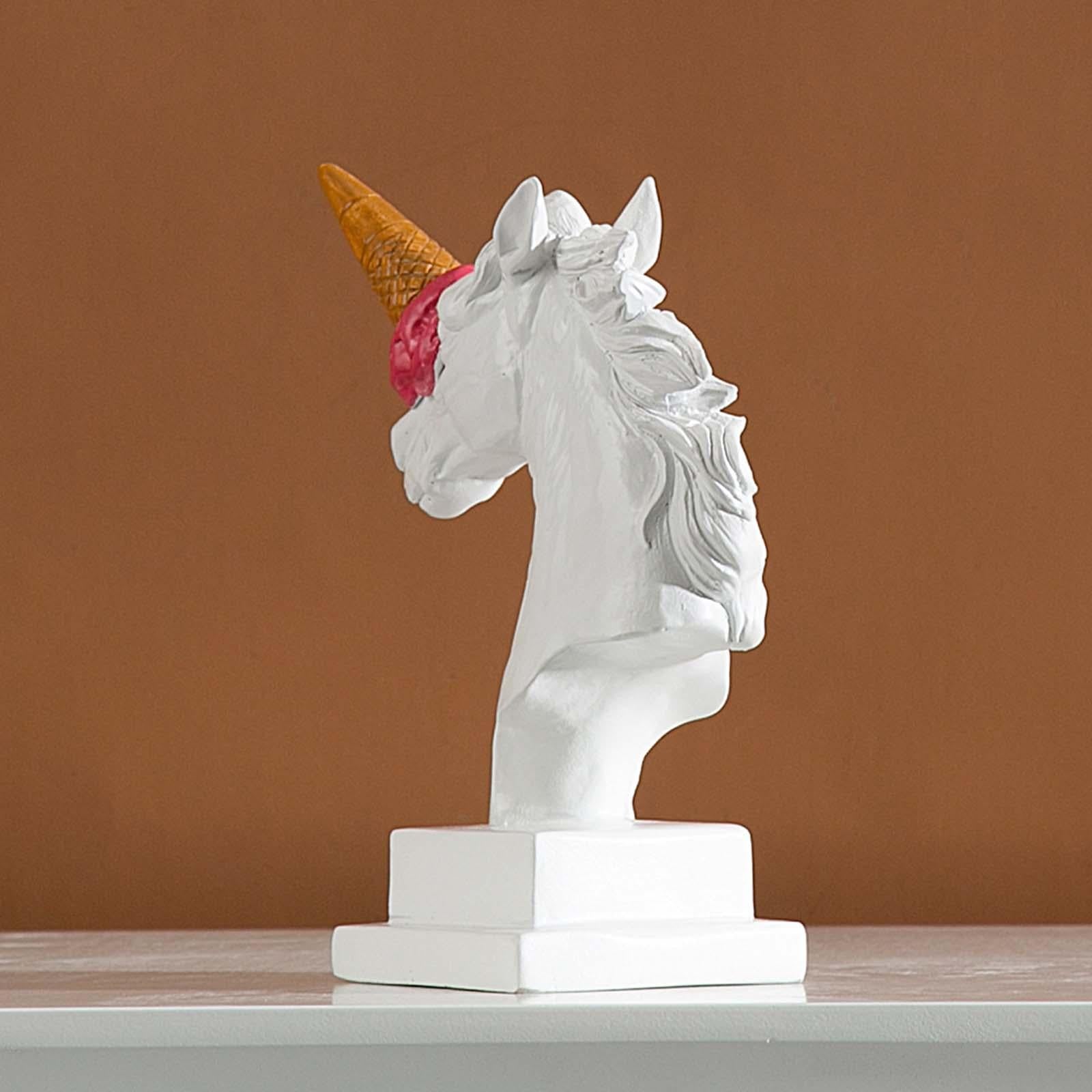 Horse Head Figurine Modern Resin Ornament for Bookshelf NightStand Farmhouse White and Red