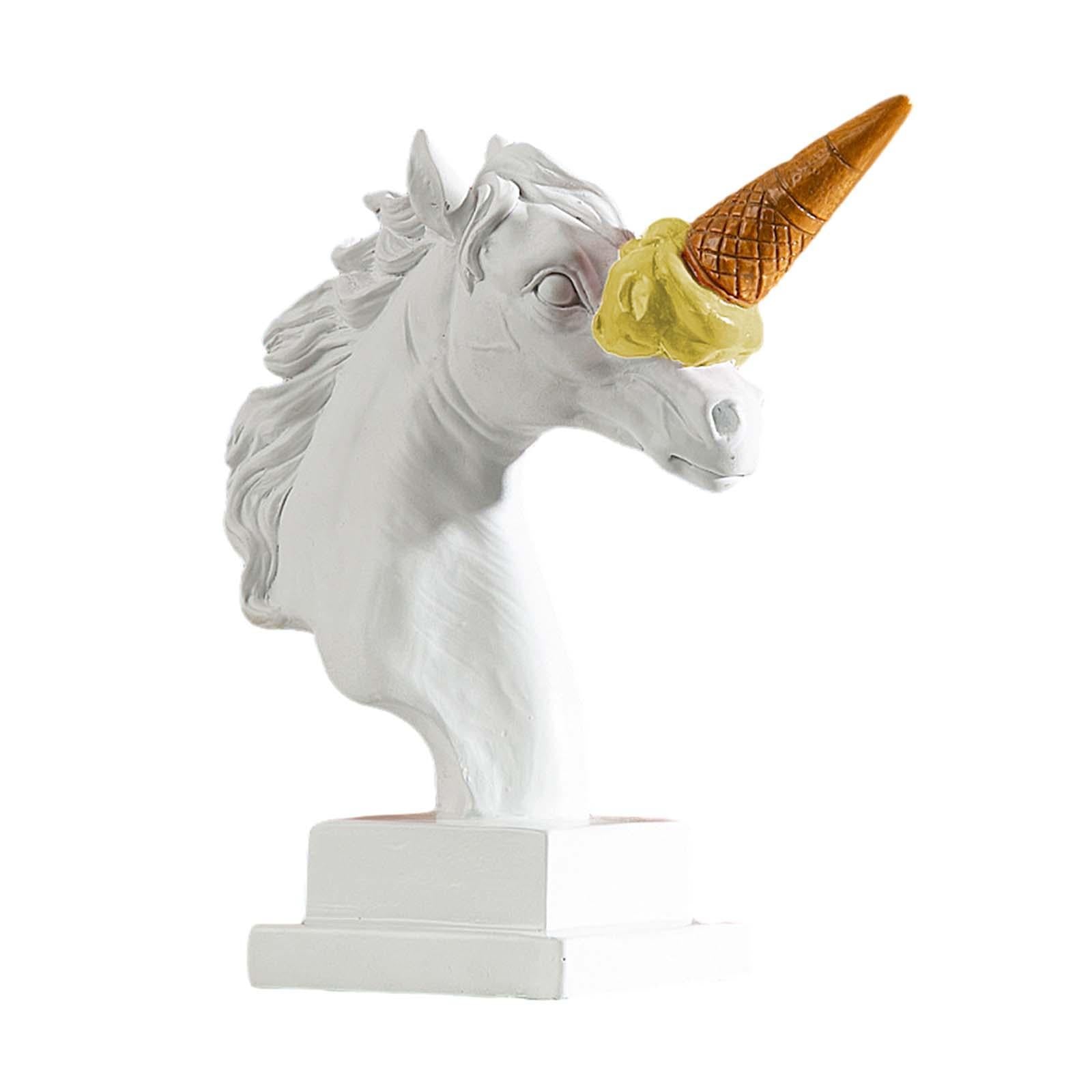 Horse Head Figurine Modern Resin Ornament for Bookshelf NightStand Farmhouse White and Yellow