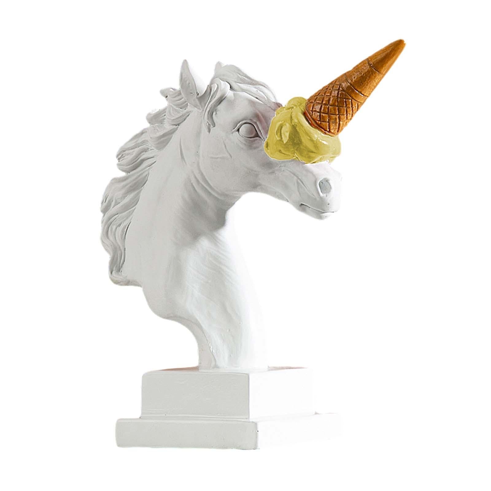 Horse Head Figurine Modern Resin Ornament for Bookshelf NightStand Farmhouse White and Yellow