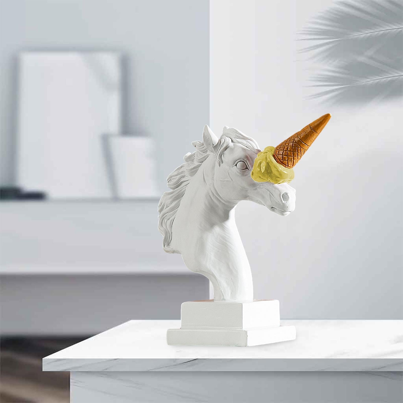 Horse Head Figurine Modern Resin Ornament for Bookshelf NightStand Farmhouse White and Yellow