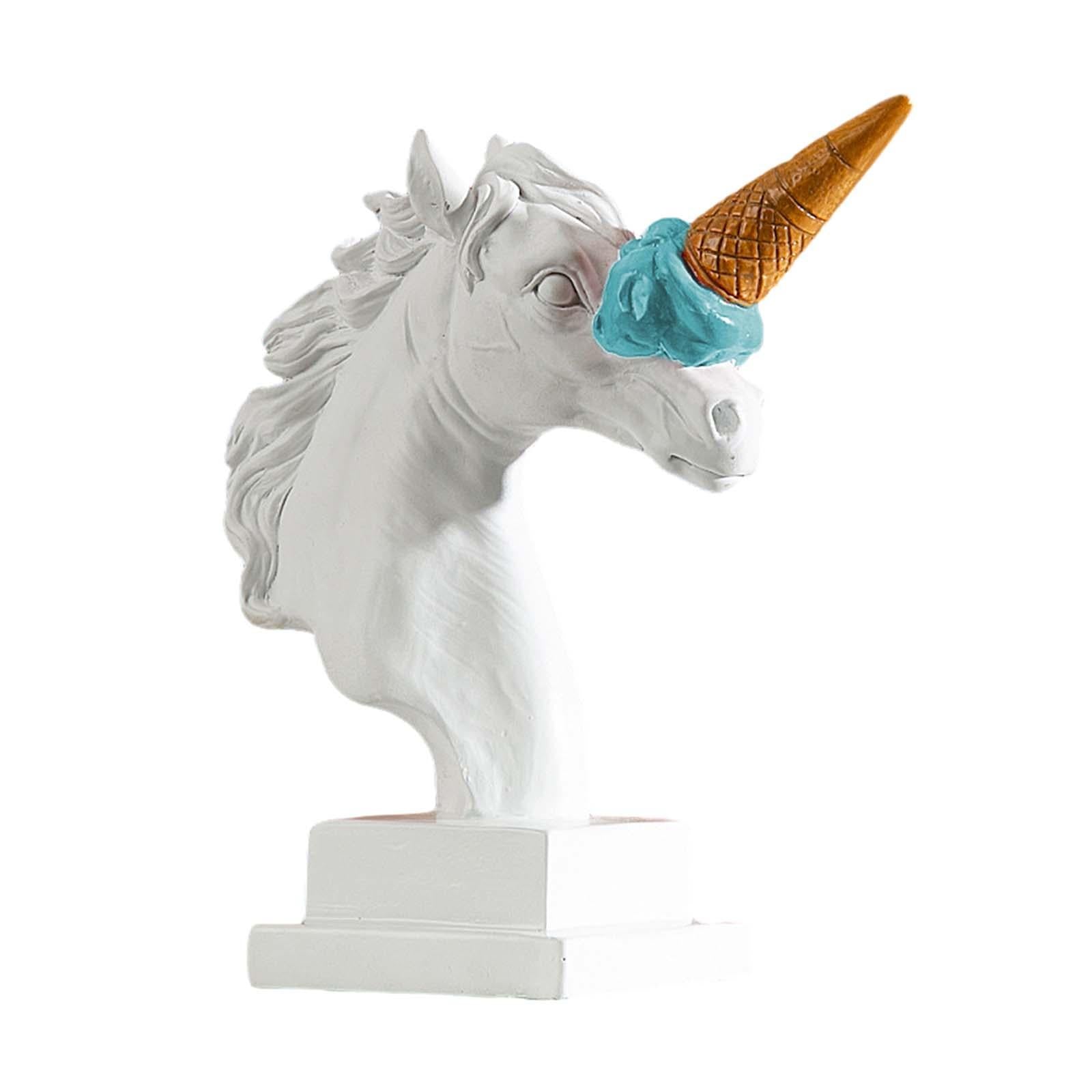 Horse Head Figurine Modern Resin Ornament for Bookshelf NightStand Farmhouse White and Blue