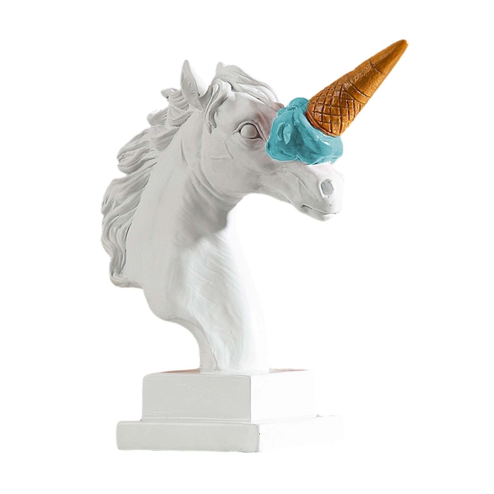 Horse Head Figurine Modern Resin Ornament for Bookshelf NightStand Farmhouse White and Blue