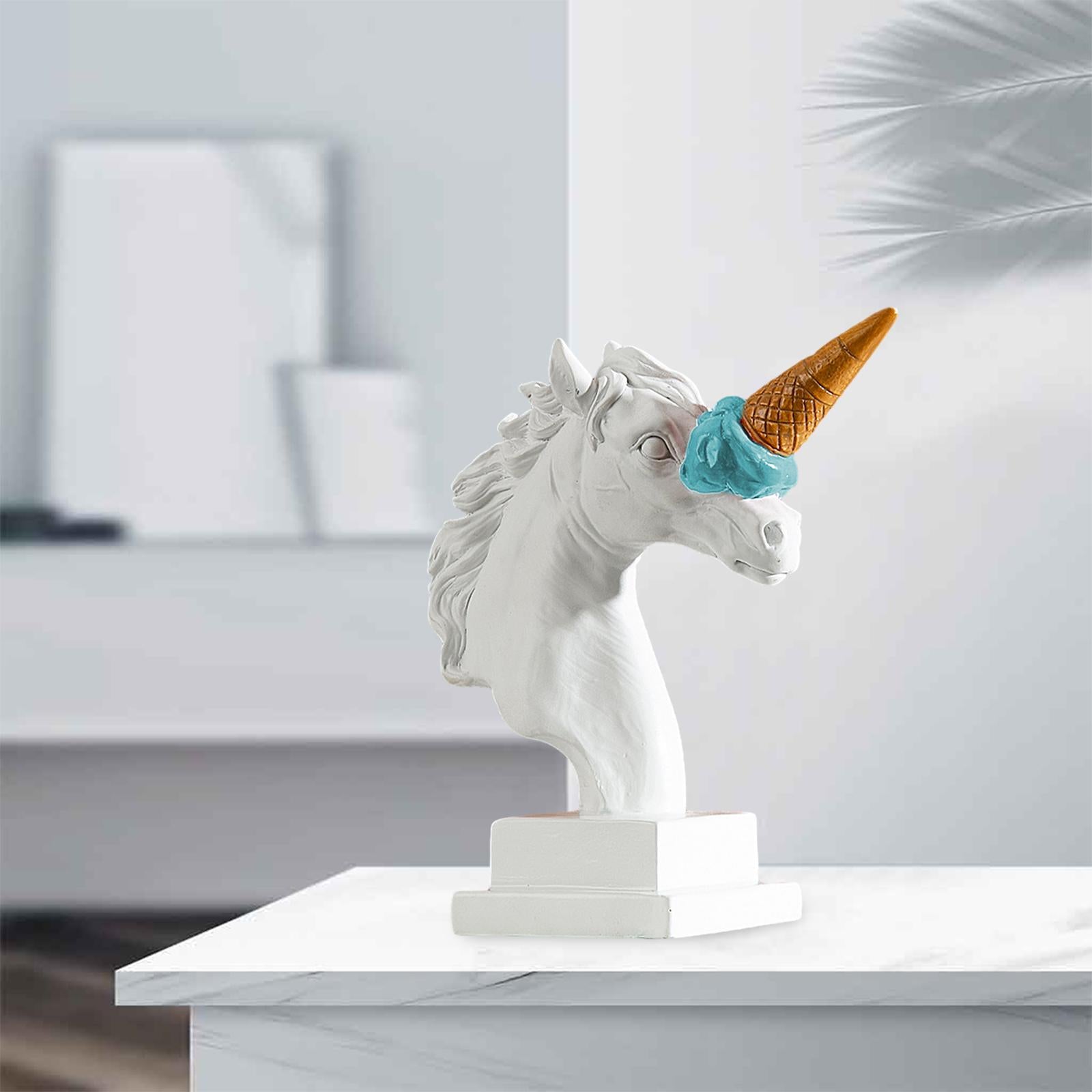 Horse Head Figurine Modern Resin Ornament for Bookshelf NightStand Farmhouse White and Blue