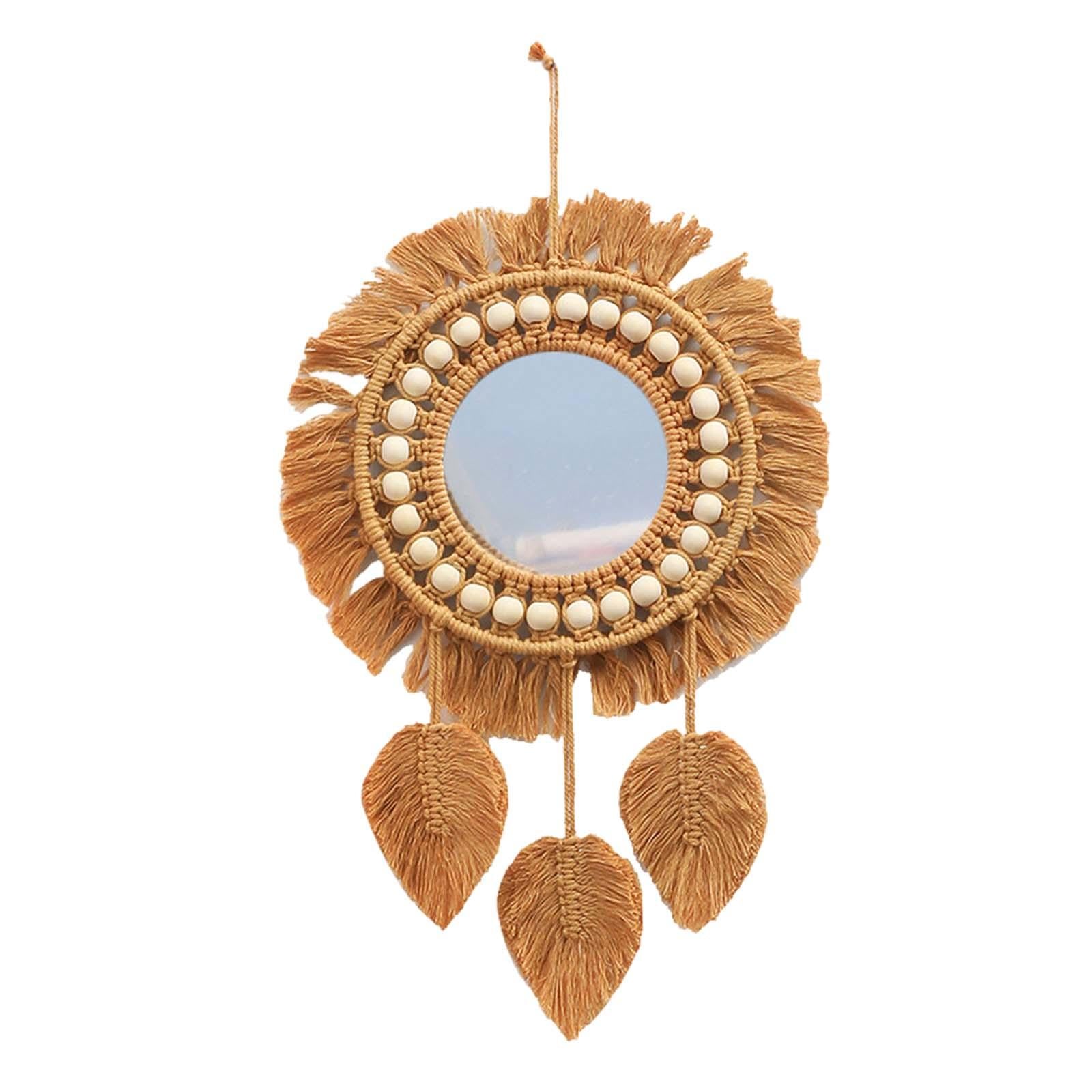 Hanging Wall Mirror Hand Woven Macrame Multifunctional for Festival Delicate Style B