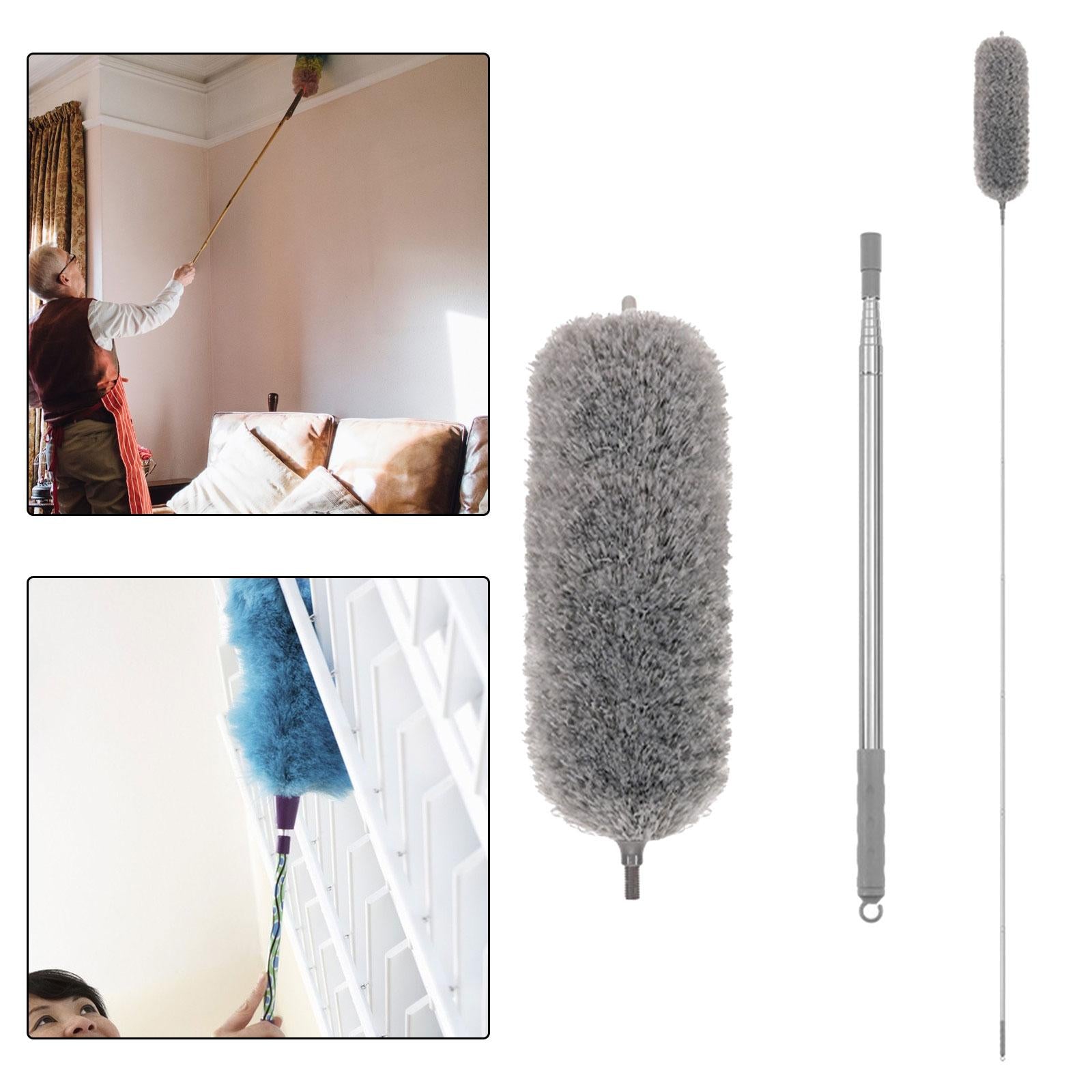 Microfiber Feather Duster Dust Brush Cleaner for Furniture Cars High Ceiling Gray 2.8m
