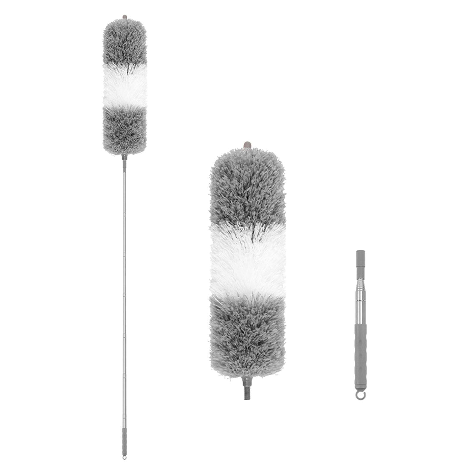 Microfiber Feather Duster Dust Brush Cleaner for Furniture Cars High Ceiling Gray White 1.4m