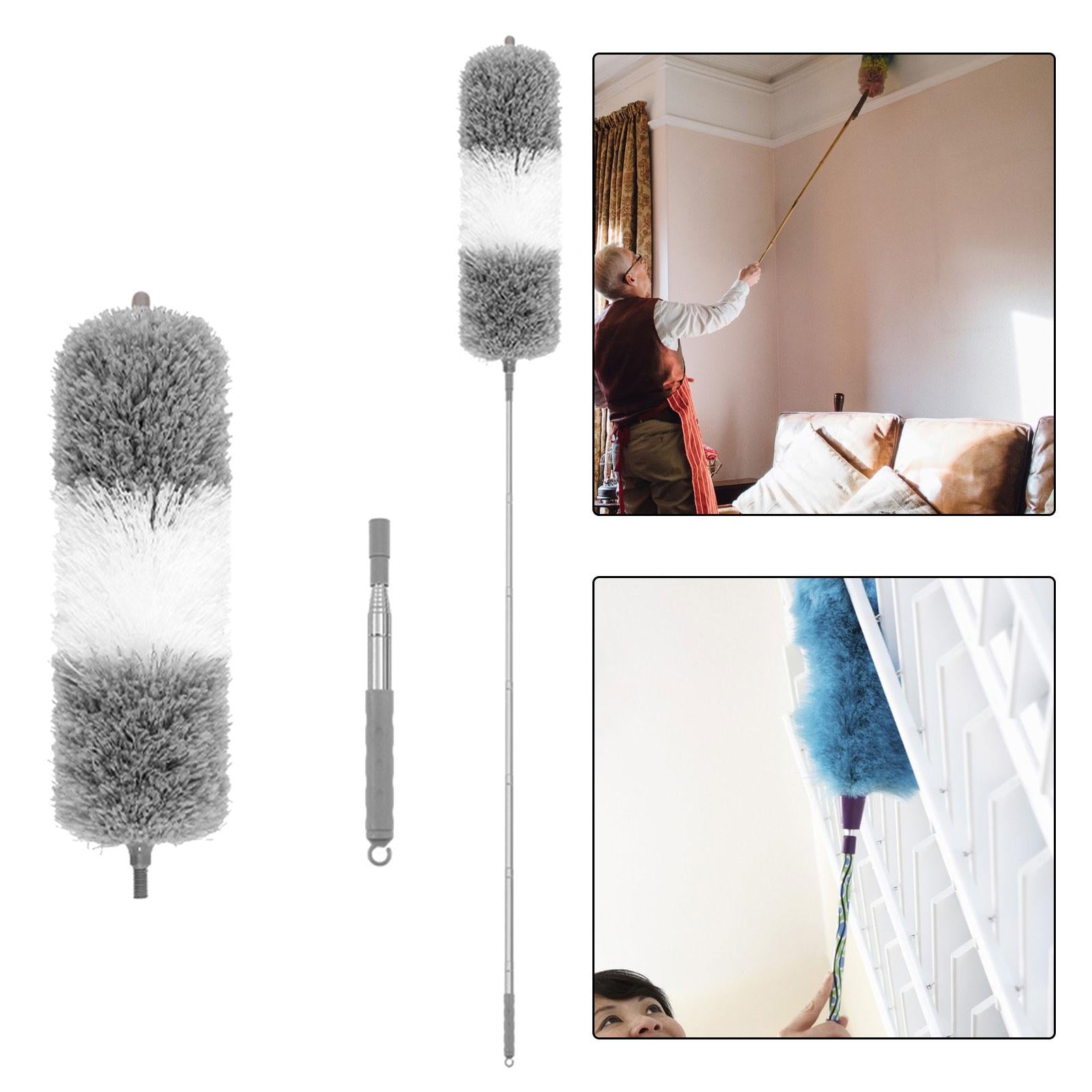 Microfiber Feather Duster Dust Brush Cleaner for Furniture Cars High Ceiling Gray White 1.4m