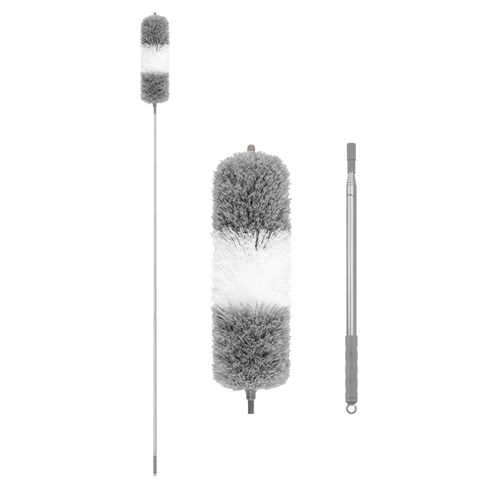 Microfiber Feather Duster Dust Brush Cleaner for Furniture Cars High Ceiling Gray White 2.5m