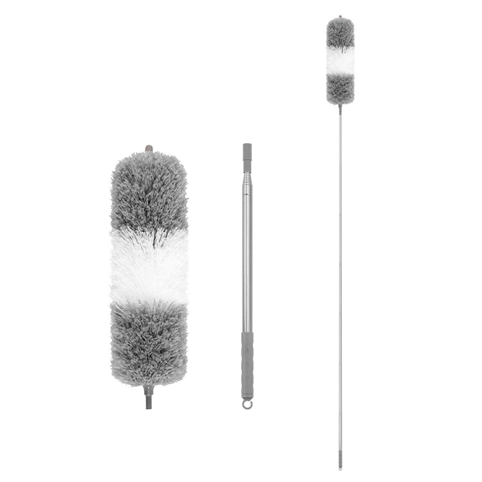 Microfiber Feather Duster Dust Brush Cleaner for Furniture Cars High Ceiling Gray White 2.5m