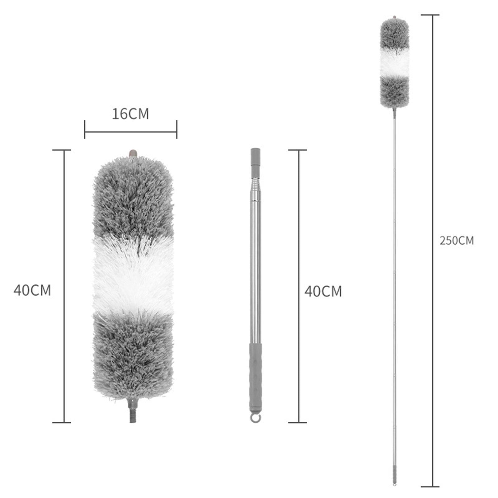 Microfiber Feather Duster Dust Brush Cleaner for Furniture Cars High Ceiling Gray White 2.5m