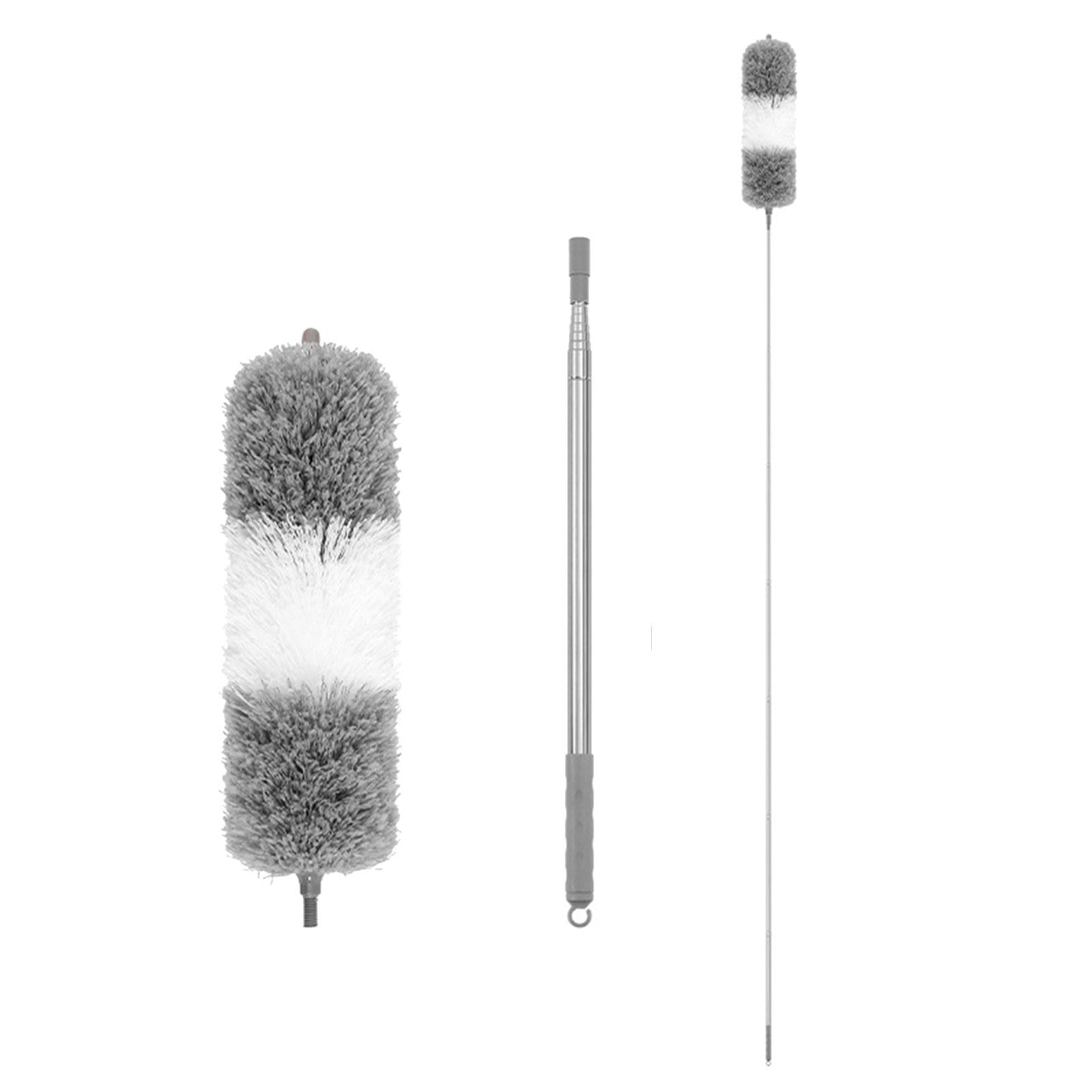 Microfiber Feather Duster Dust Brush Cleaner for Furniture Cars High Ceiling Gray White 2.8m