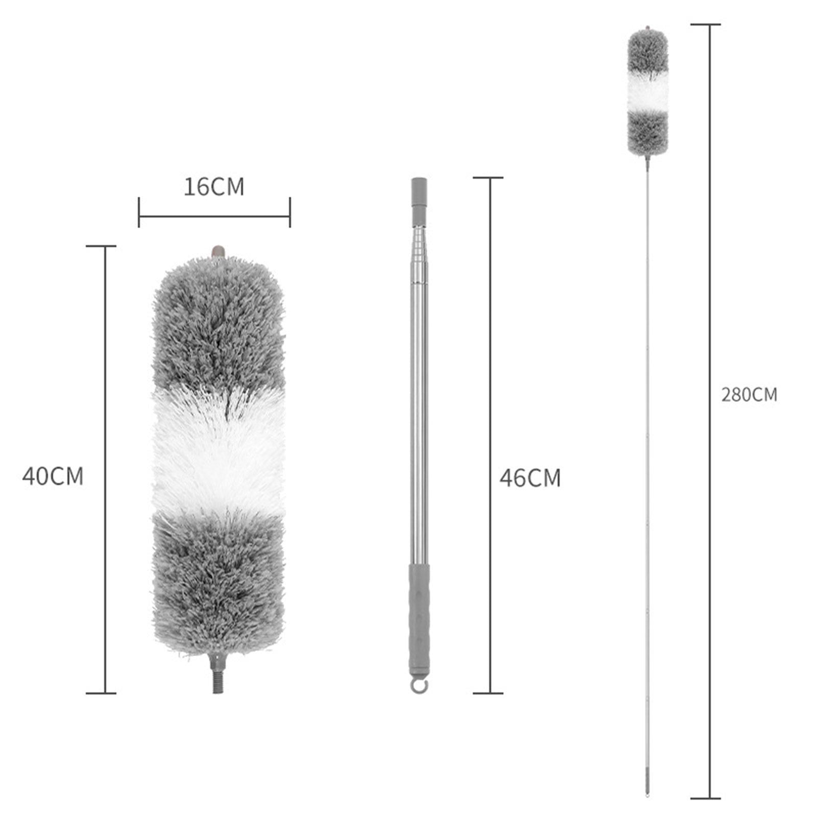 Microfiber Feather Duster Dust Brush Cleaner for Furniture Cars High Ceiling Gray White 2.8m