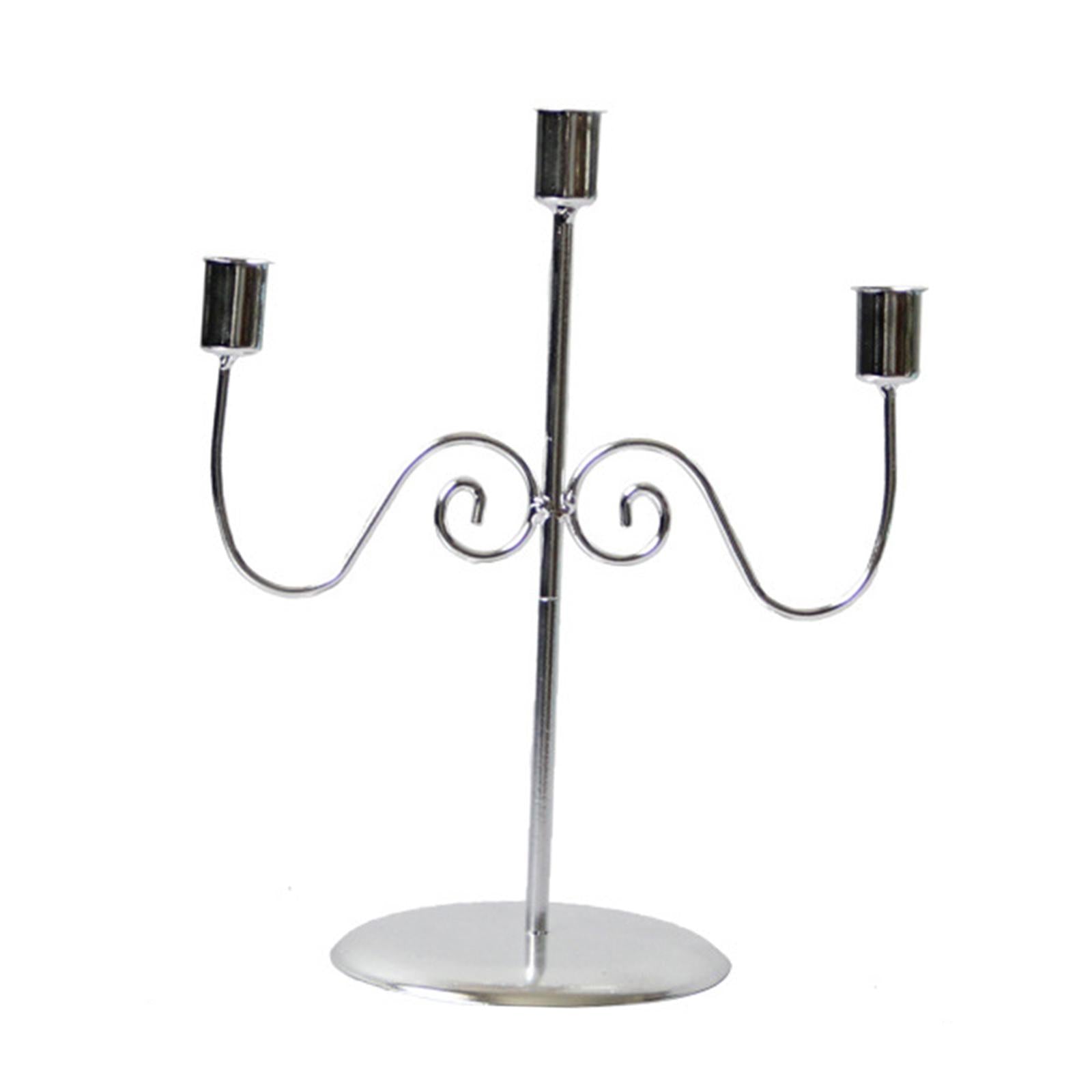 3 Arms Candlestick Holders Iron Taper Candle Holder for Home Mantle Festival Silver
