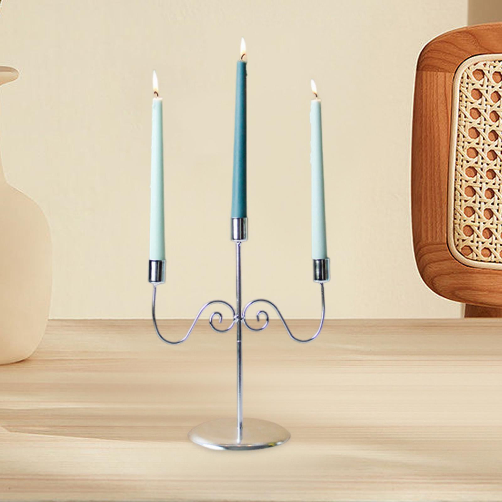 3 Arms Candlestick Holders Iron Taper Candle Holder for Home Mantle Festival Silver