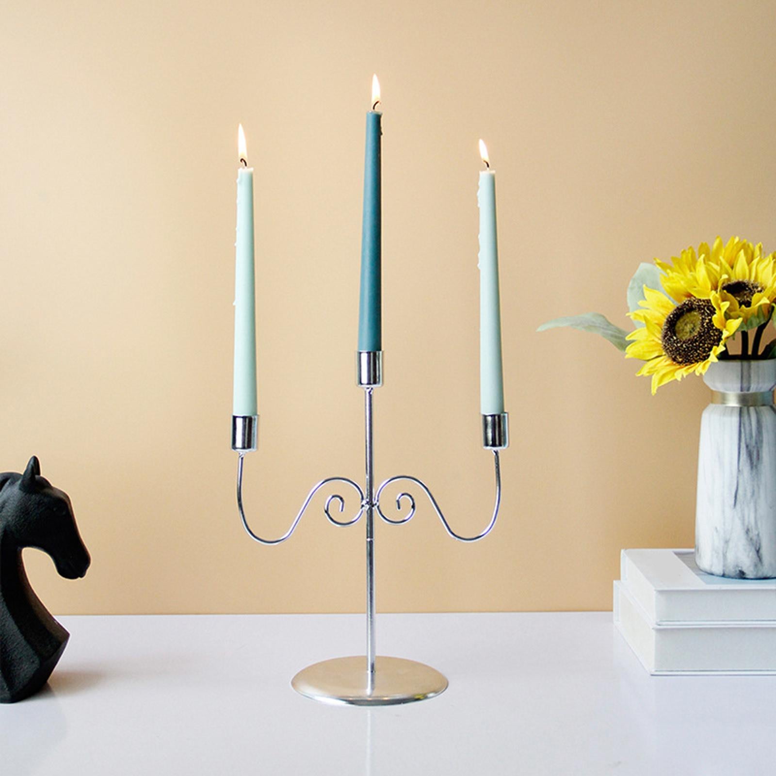 3 Arms Candlestick Holders Iron Taper Candle Holder for Home Mantle Festival Silver