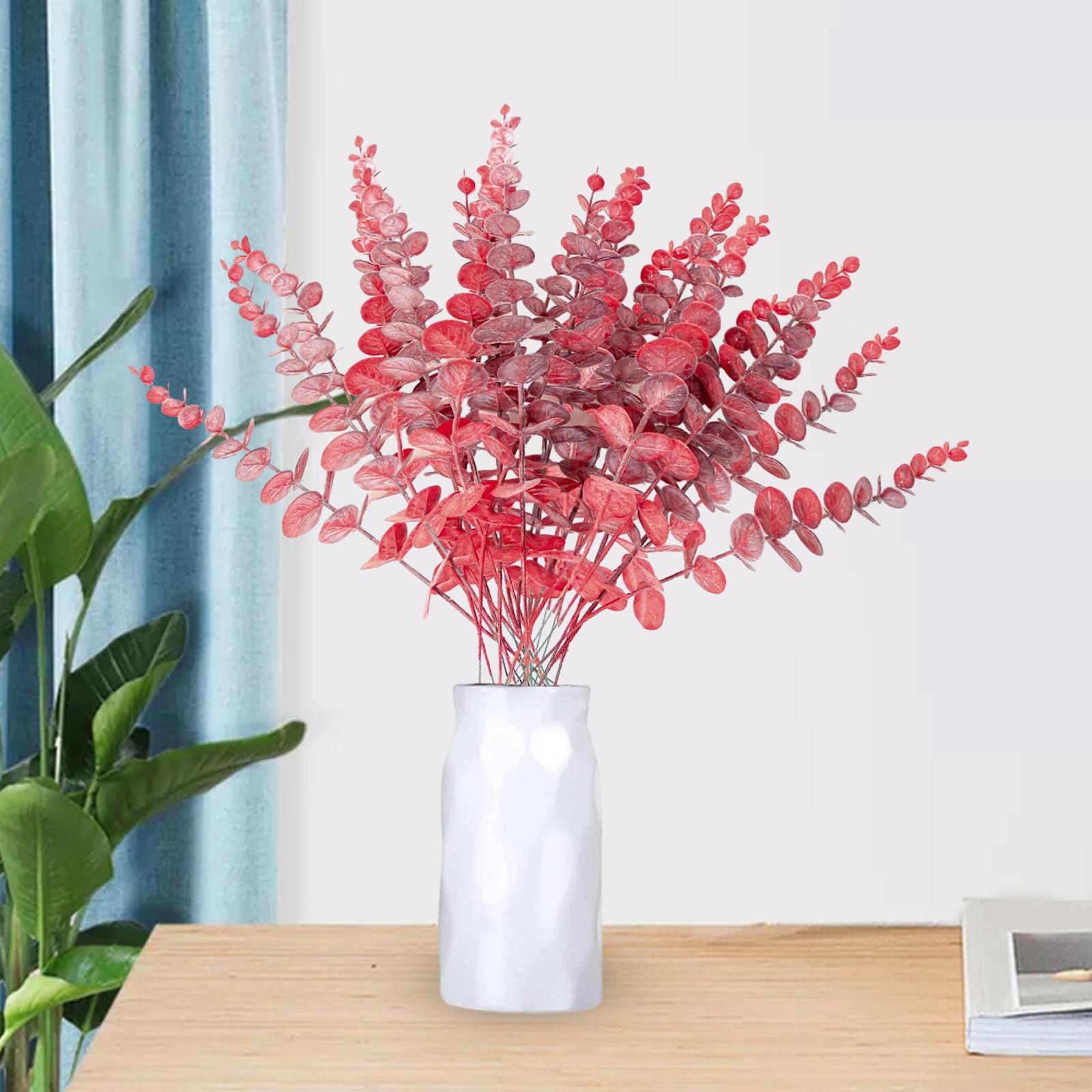 20Pcs Artificial Eucalyptus Leaves Table Centerpiece for Wedding Home Office Red