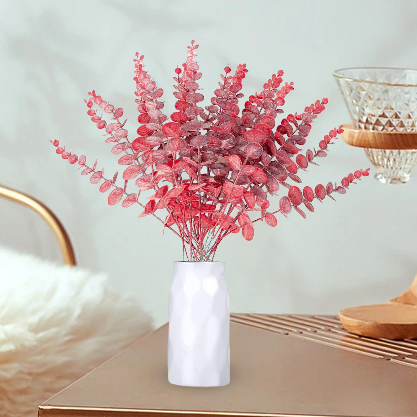 20Pcs Artificial Eucalyptus Leaves Table Centerpiece for Wedding Home Office Red