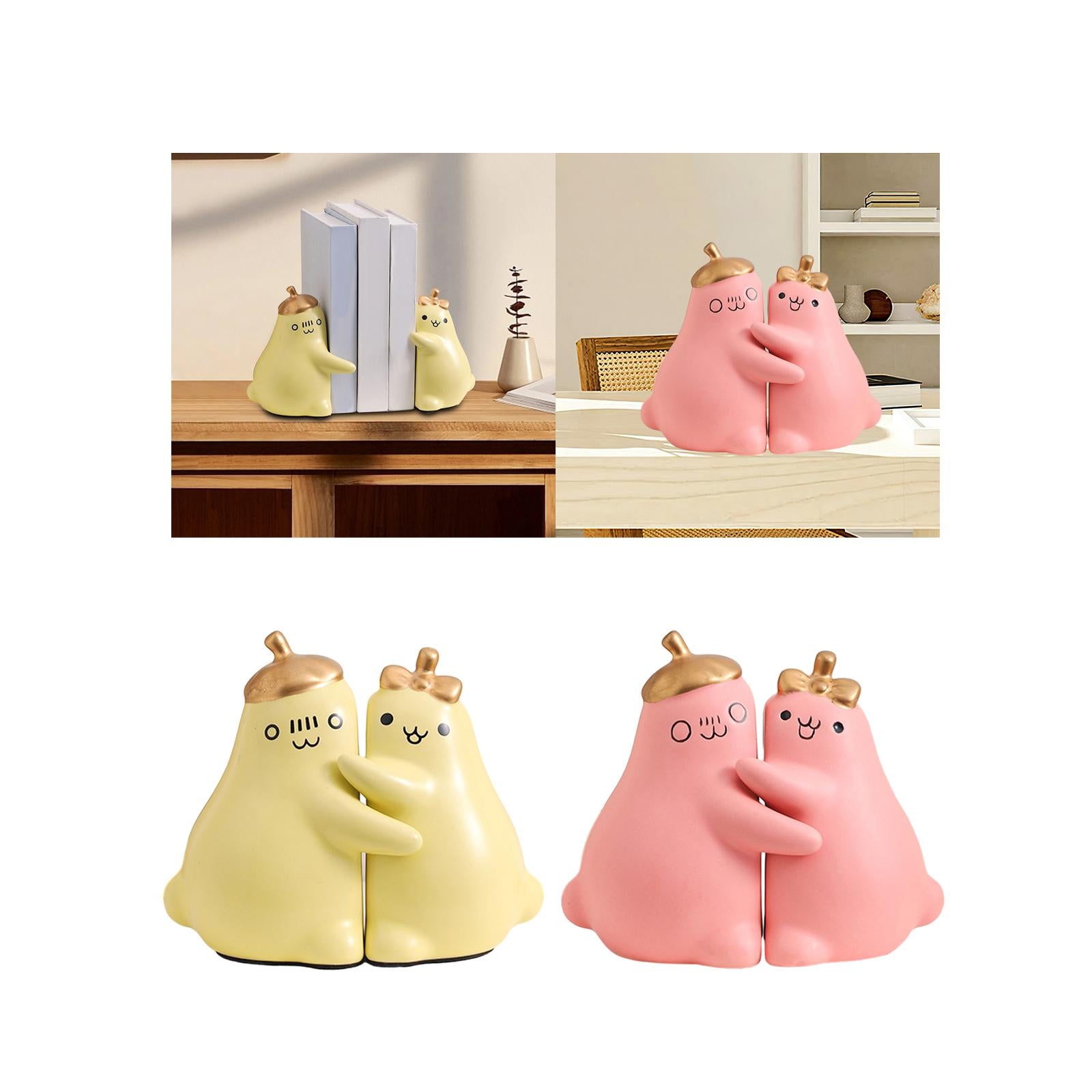 Ceramic Hugging Pear Bookend Bookshelf Ornament Modern Decorative Bookends Yellow