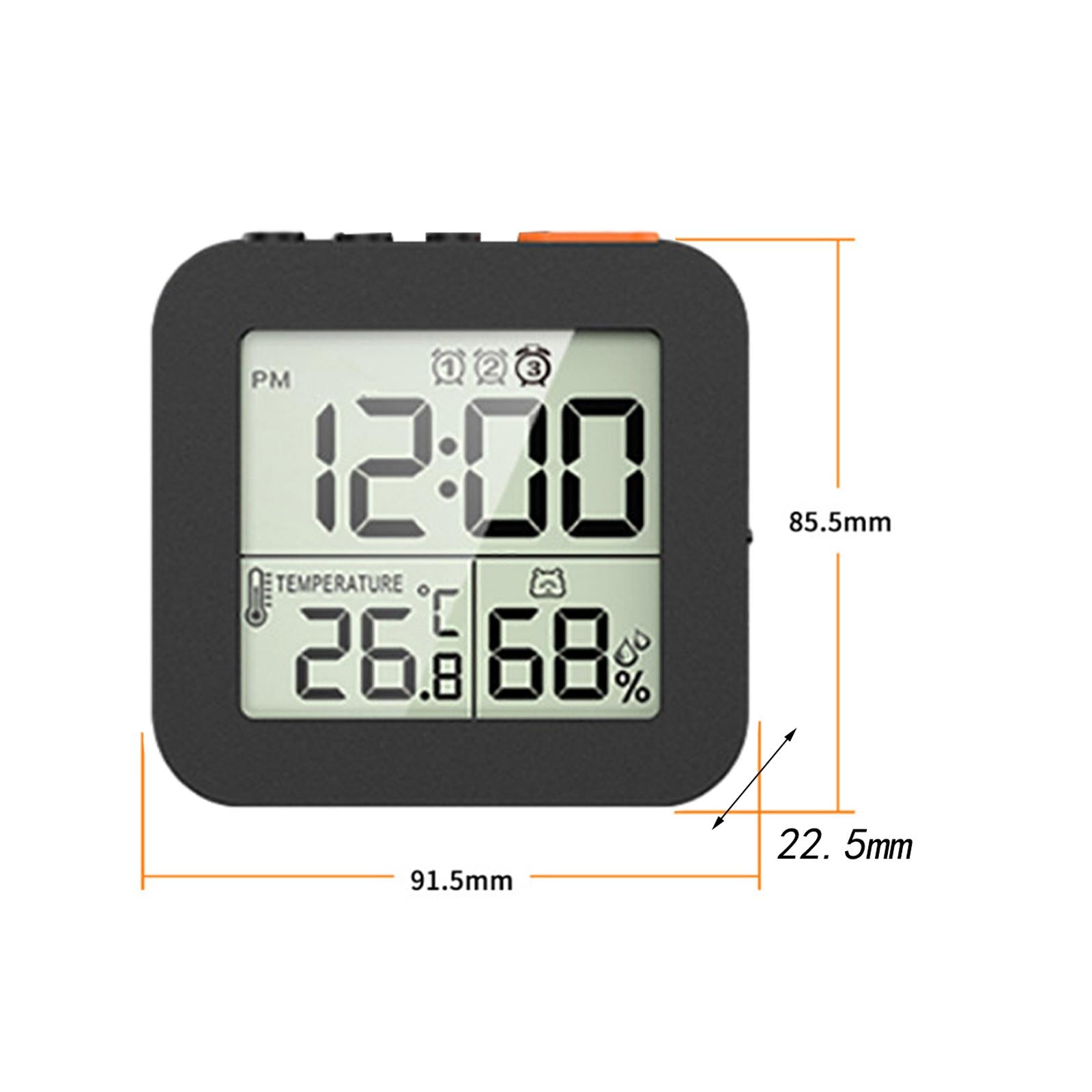 Magnetic LCD Digital Alarm Clock Table Hygrometer for Bedside Office Bedroom Black