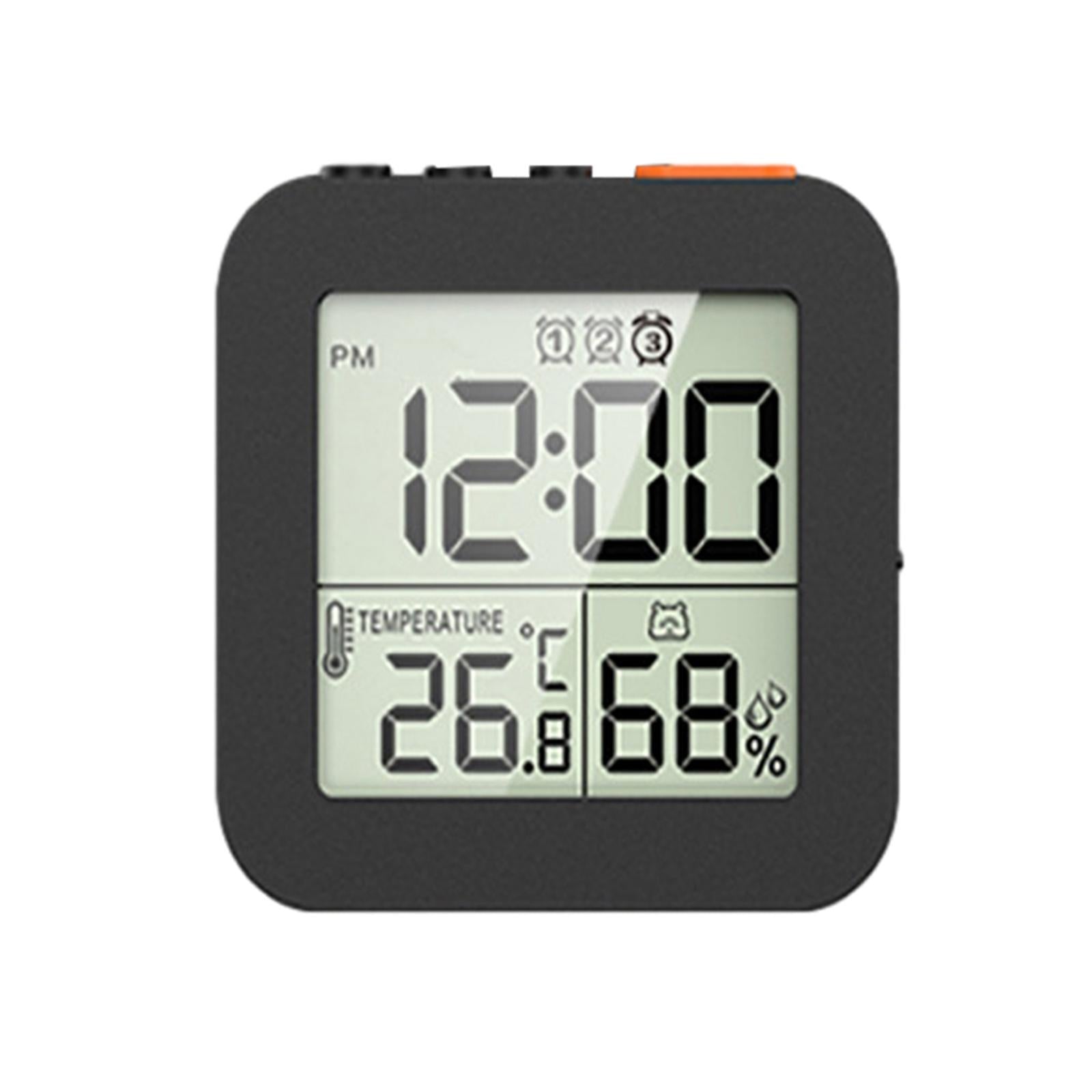 Magnetic LCD Digital Alarm Clock Table Hygrometer for Bedside Office Bedroom Black