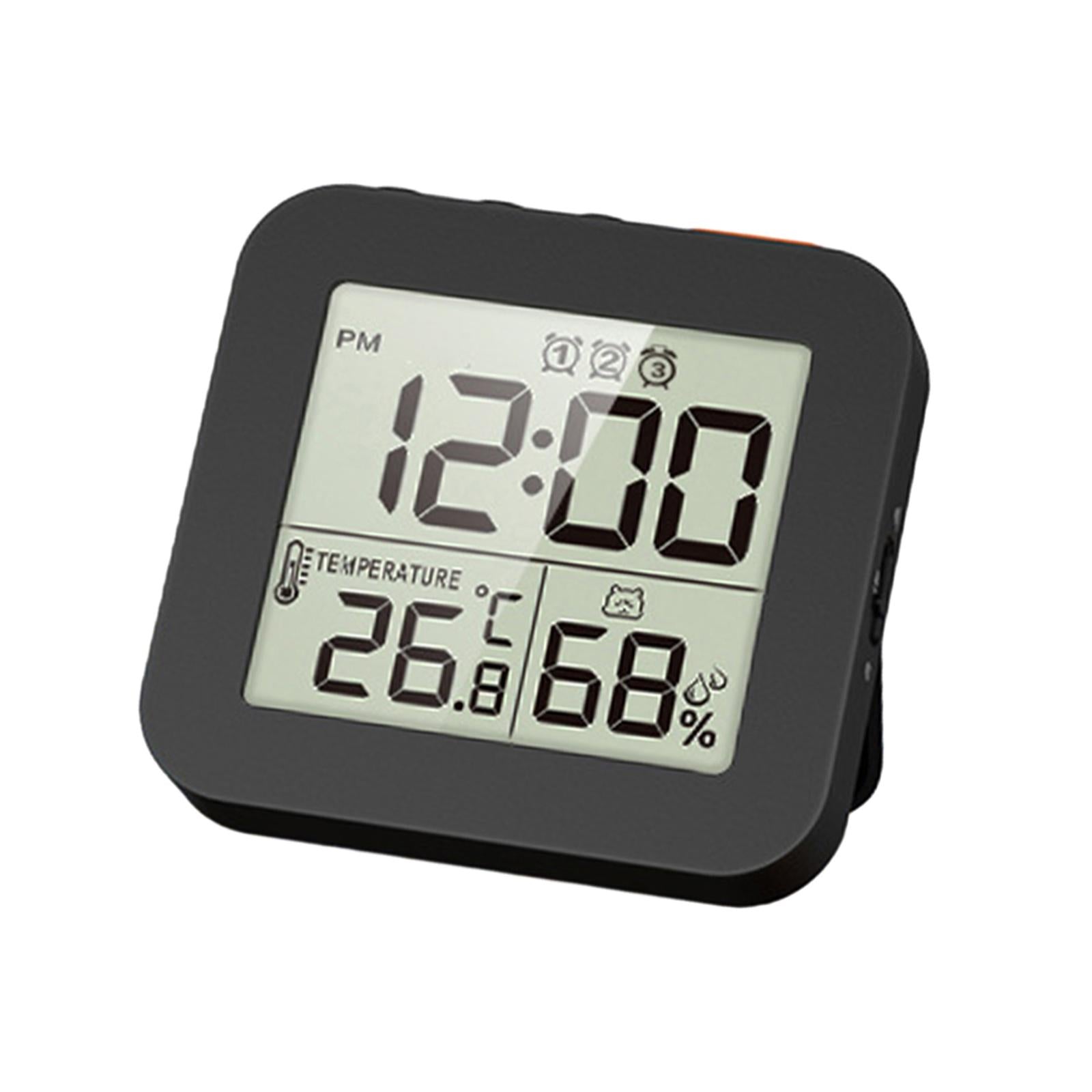 Magnetic LCD Digital Alarm Clock Table Hygrometer for Bedside Office Bedroom Black