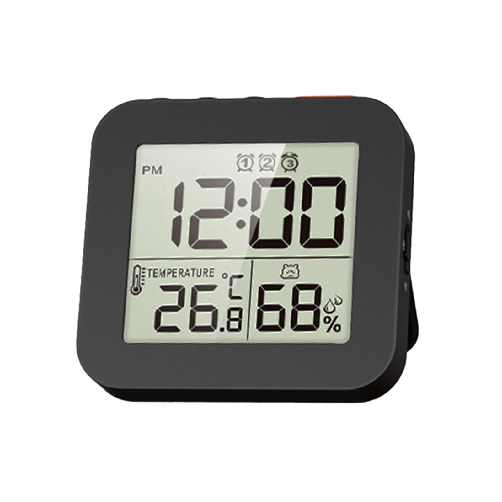 Magnetic LCD Digital Alarm Clock Table Hygrometer for Bedside Office Bedroom Black