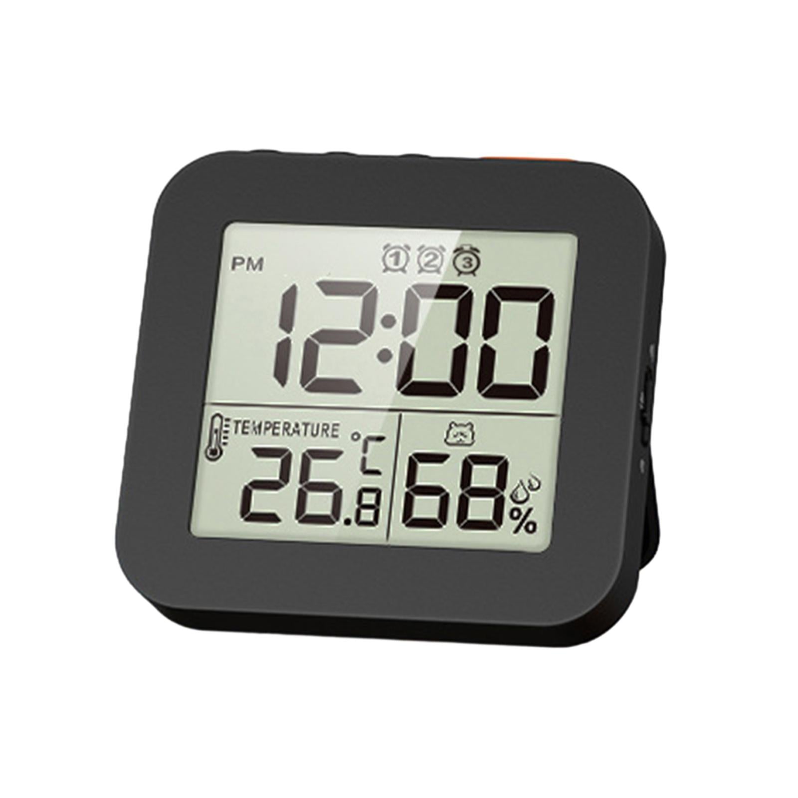 Magnetic LCD Digital Alarm Clock Table Hygrometer for Bedside Office Bedroom Black