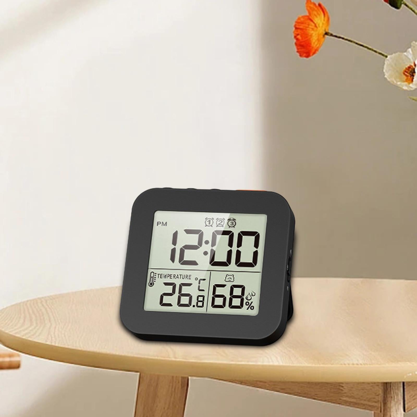 Magnetic LCD Digital Alarm Clock Table Hygrometer for Bedside Office Bedroom Black