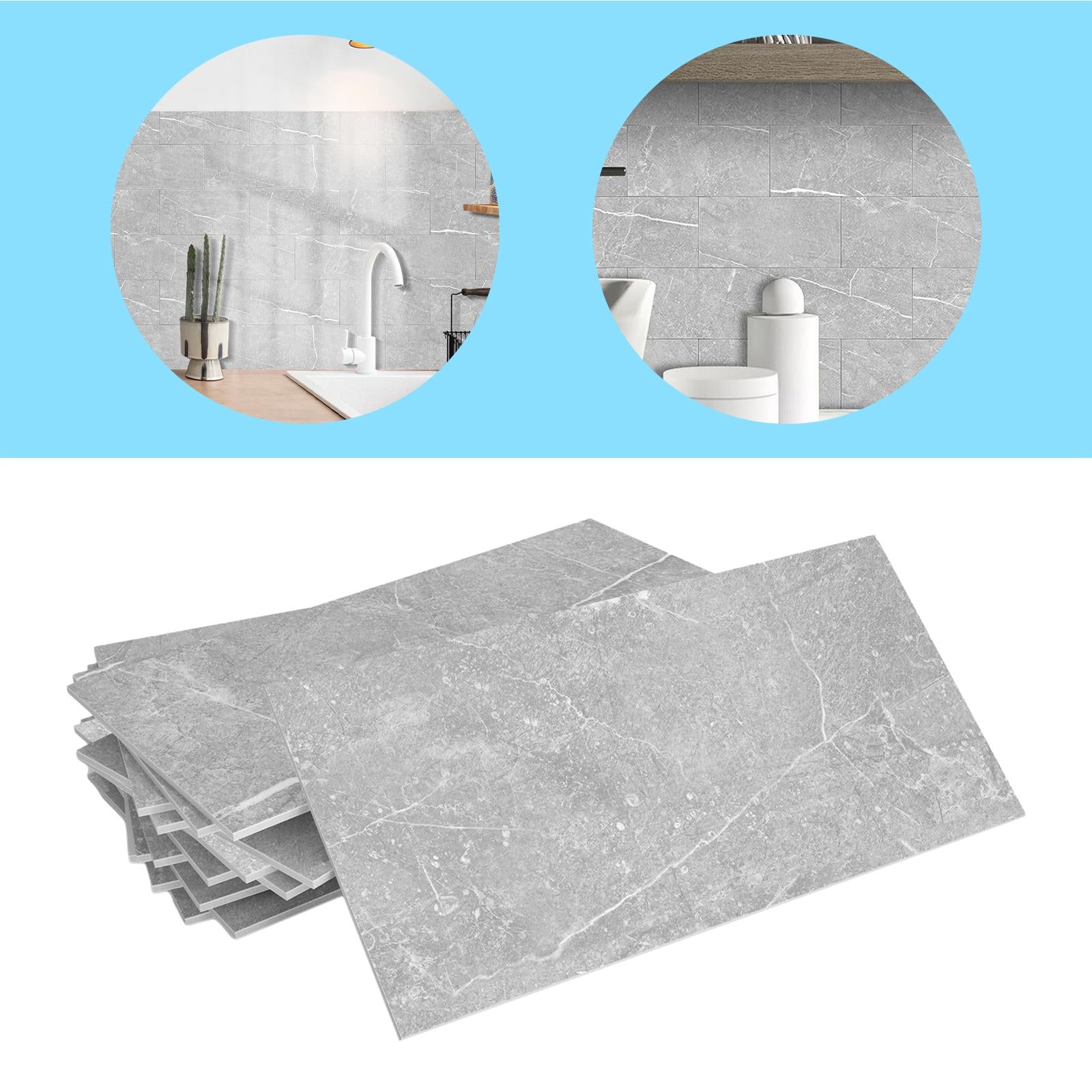 16Pcs Foam Wallpaper Peel and Sticker Wall Panels for Bathroom Kitchen Bedroom Gray