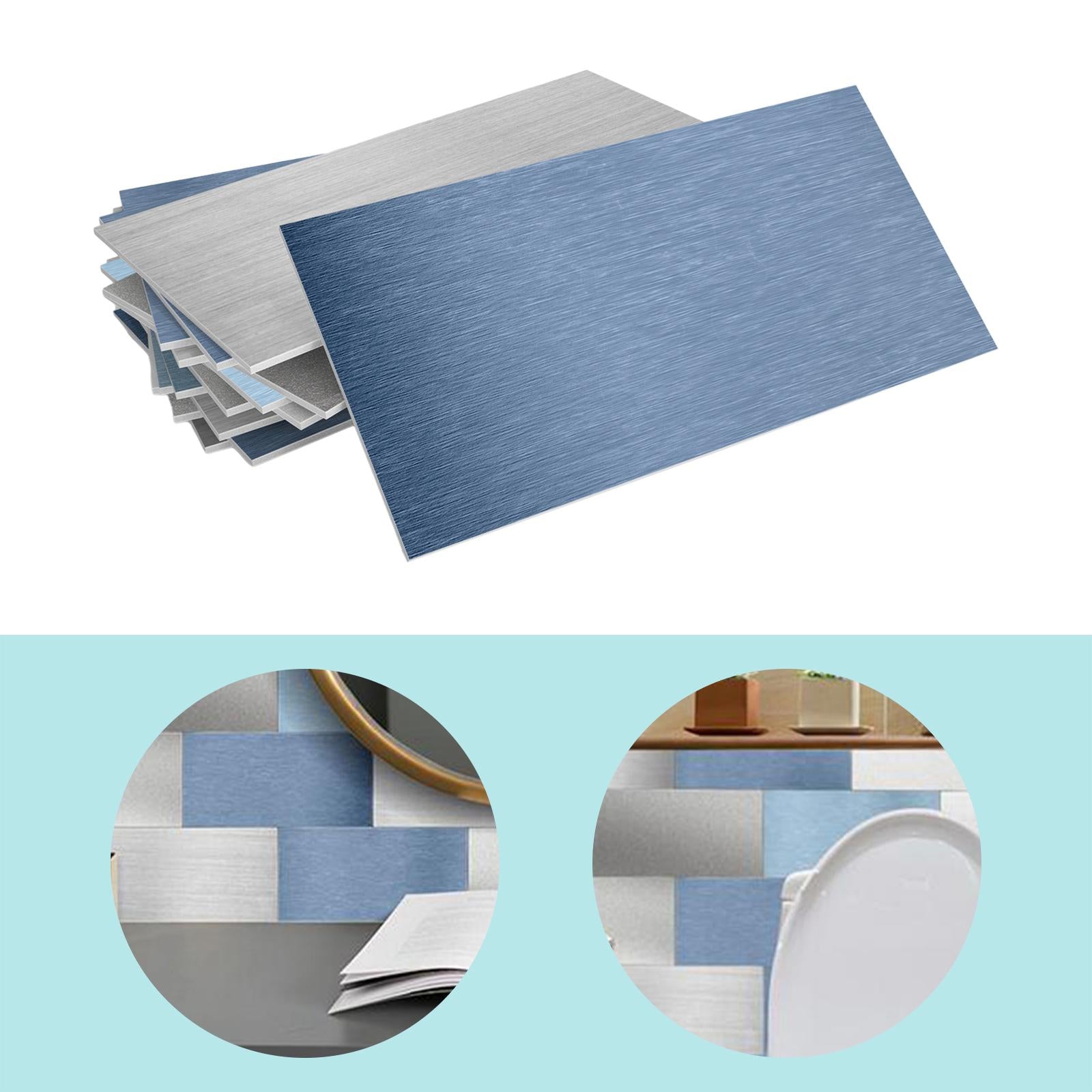 16Pcs Foam Wallpaper Peel and Sticker Wall Panels for Bathroom Kitchen Bedroom blue gray white